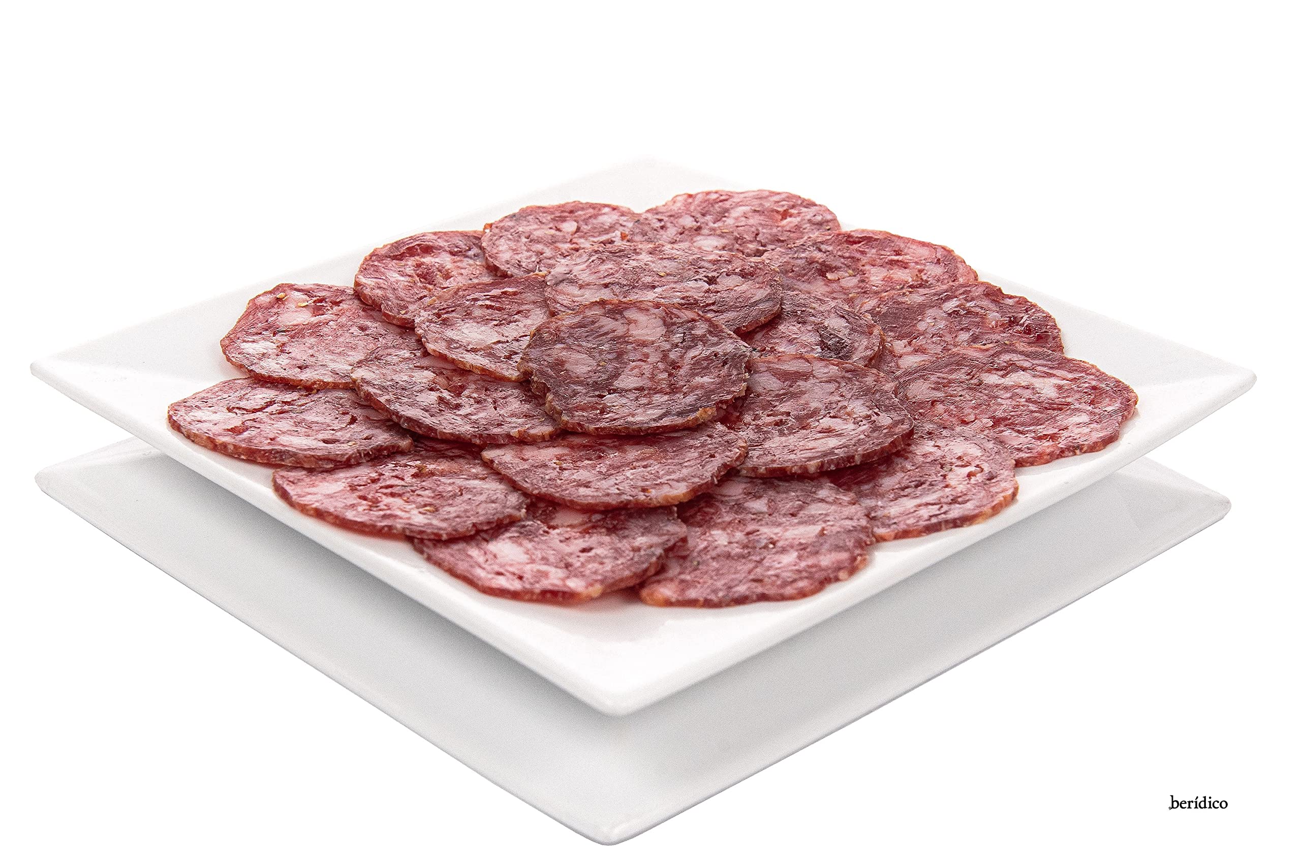 Salchichón Ibérico Extra Pack de 5 sobres de 100 g loncheado y envasados al vacío. Elaborado artesanalmente y curado en secadero natural. Extremadura. BERIDICO