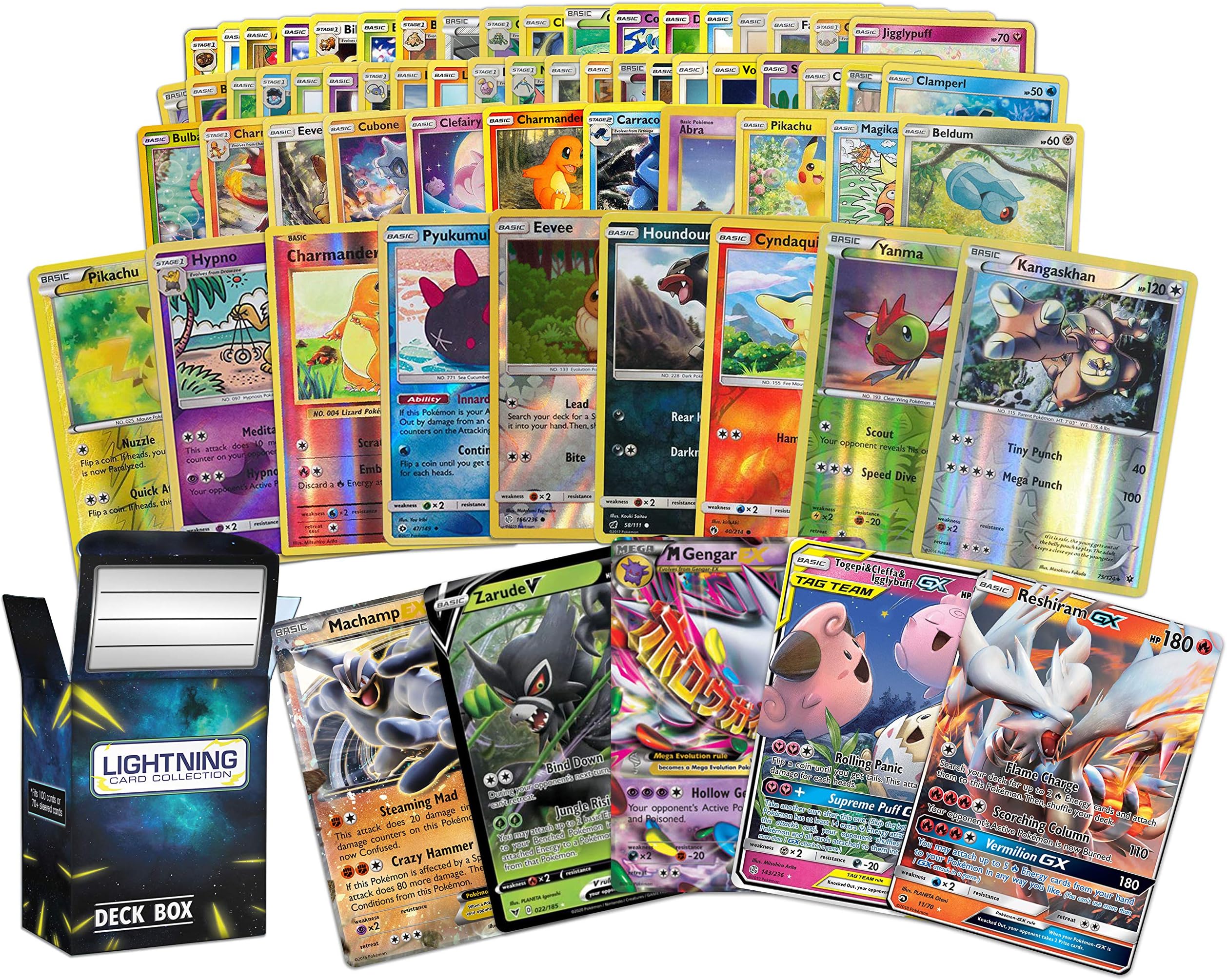 100 Pokemon Card Lot with Legendary Ultra Rare Cards- Bundle with a LCC Deck Box Included
