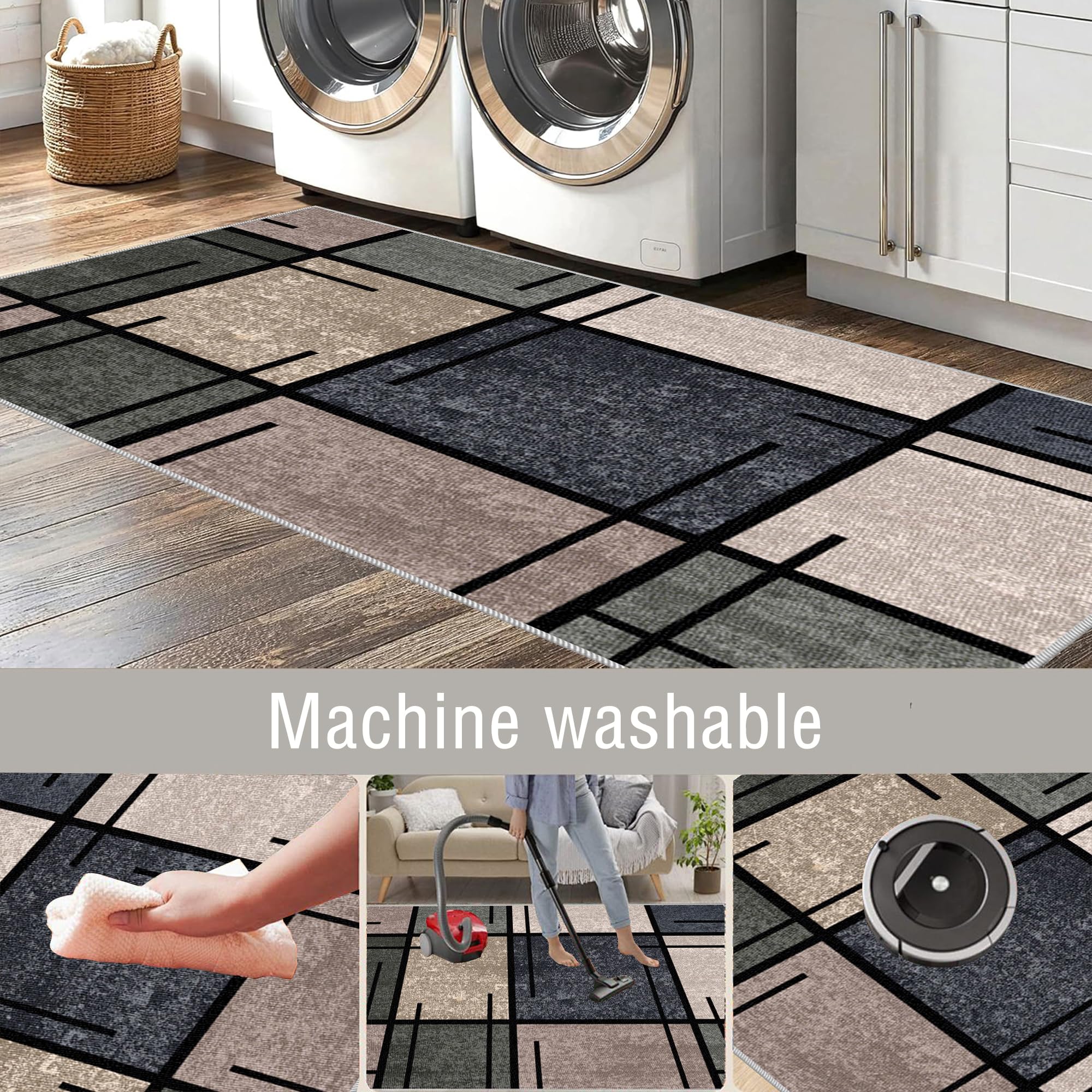 Alfombra Salon Moderna 110 x 120 cm Alfombras Cocina Lavable Antideslizante | Alfombra Pelo Corto para Dormitorio, Comedor, Hall Entrada, Pasillo, Alfombras para Habitación, fácil de limpiar