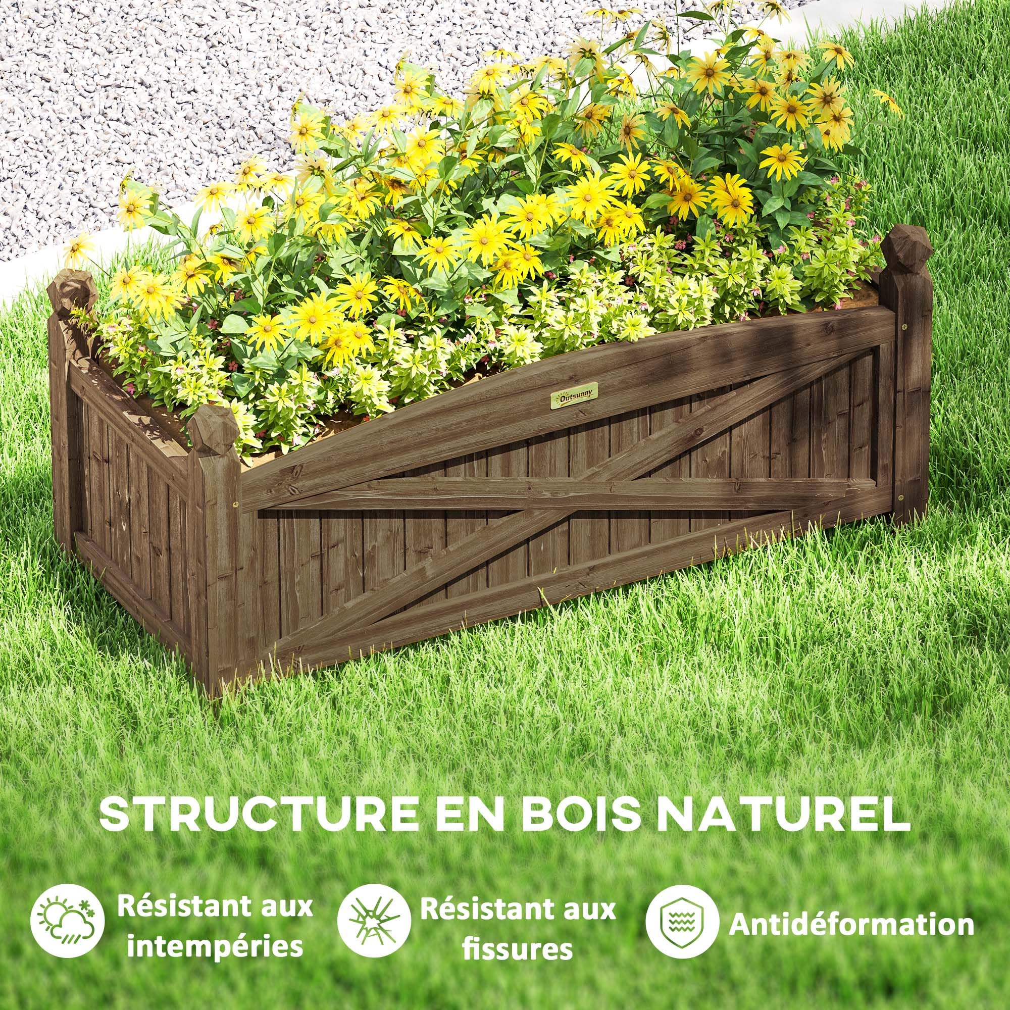 Outsunny Jardinière en Bois Rectangulaire 90 x 39 x 37 cm Marron Foncé | Carré Potager, Trous de Drainage, Bac à Fleurs, Légumes Herbes Fleurs, Jardin Terrasse Patio