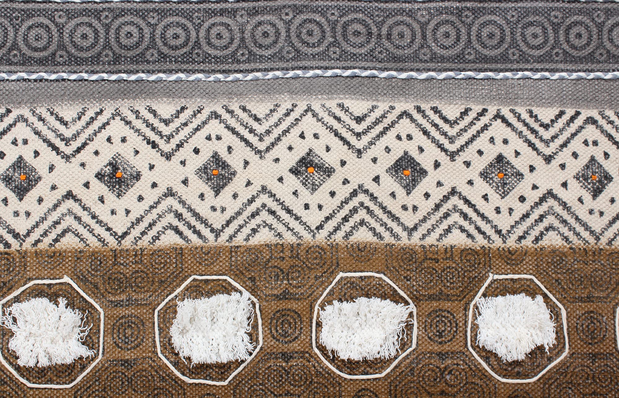 Handblockbedruckter Baumwoll-Dhurrie-Kelim-Teppich, handgefertigt, für den Innenbereich, Schlafzimmer, Dekoration, Teppich, flach, gewebt, böhmisch, geeignet für 240 x 330 cm (8 x 11 Fuß)