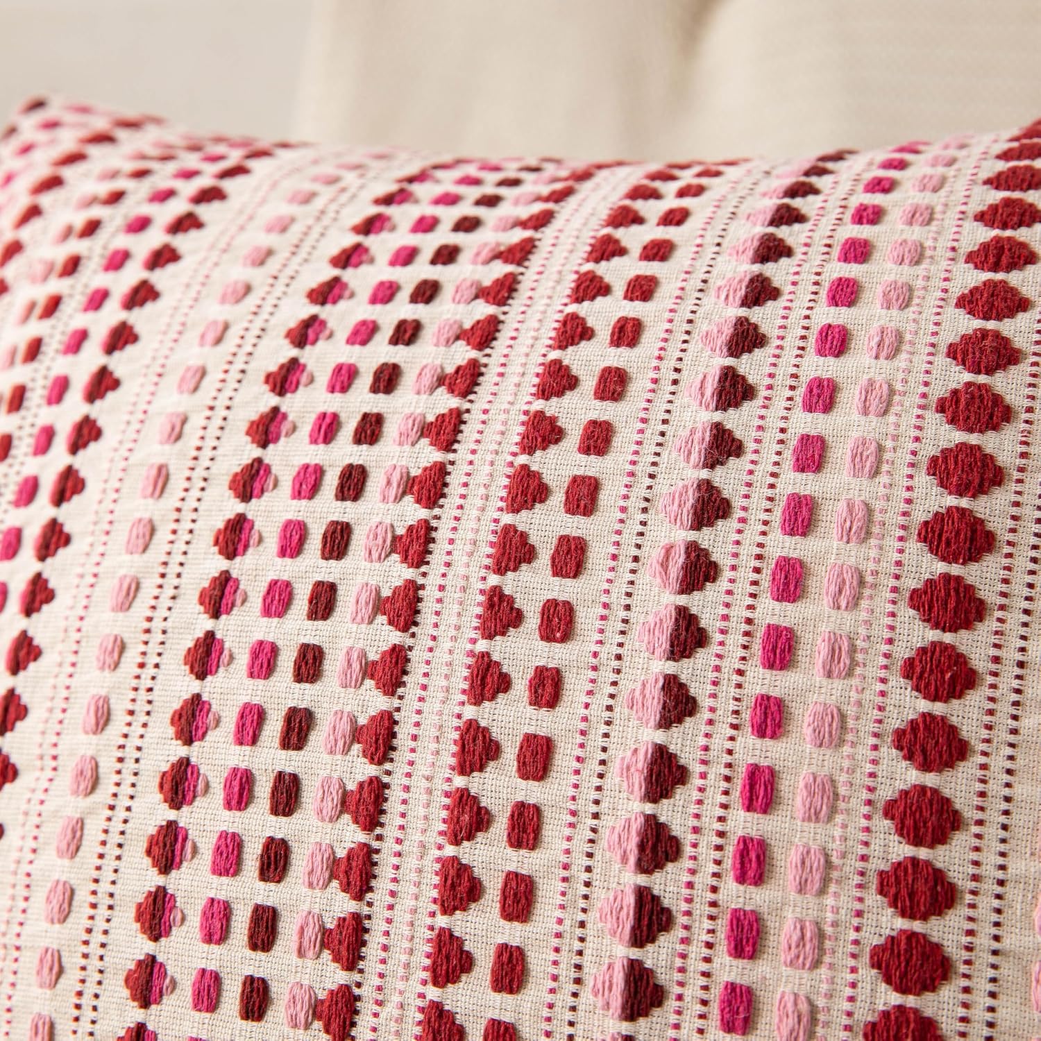 Boho Lumbar Couch Throw Pillow Covers 12x20 Inch Set of 2 Pink Woven Striped Decorative Pillow Covers Cotton Accent Pillowcase Farmhouse Cushion Covers for Home Decor Sofa Living Room Bedroom