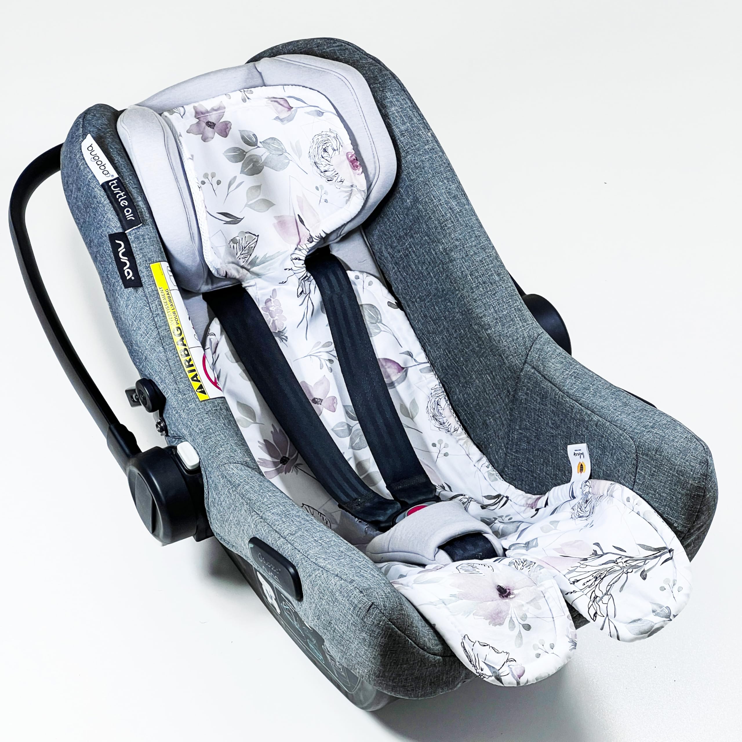 Atmungsaktive Sitzauflage für Babyschale Autositz Kinderwagen Antischwitz, Sitzeinlage Einlage Babyschale universal Gruppe 0+ (0-13kg) Gruppe I (9-18kg) 100% BAUMWOLLE Blumen