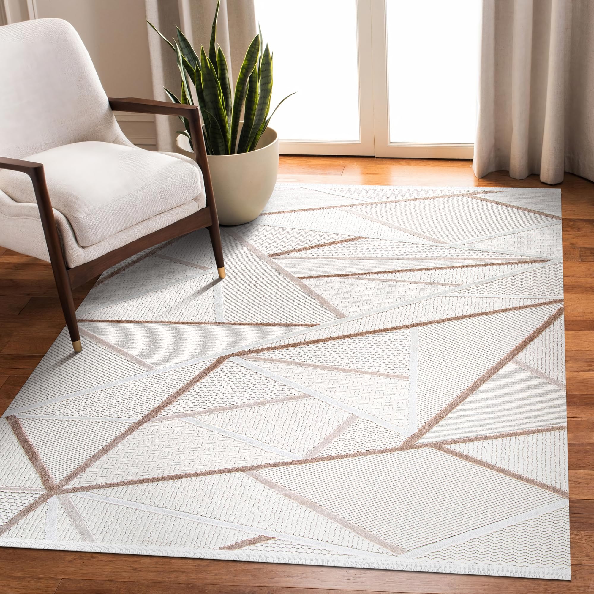 Tapis doux et durable pour salon, chambre à coucher, cuisine et couloir – Facile à nettoyer, adapté aux animaux domestiques et aux enfants – Beige et crème (crème 2, 120 x 180 cm)