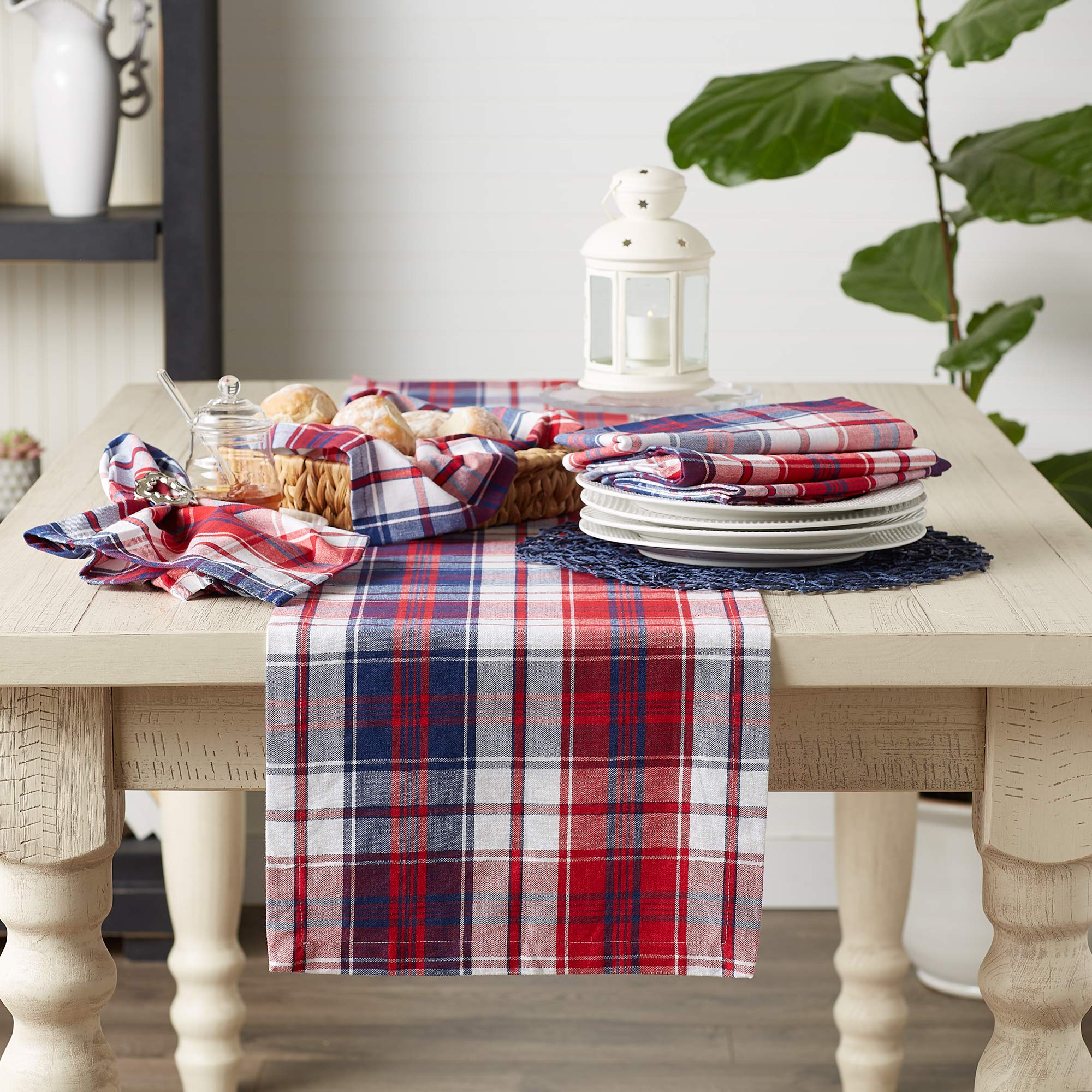 Runner Da Tavolo DII Cucina In Cotone - American Plaid Rosso E Bianco - 14x72 Pollici - Perfetto Per Il 4 Luglio
