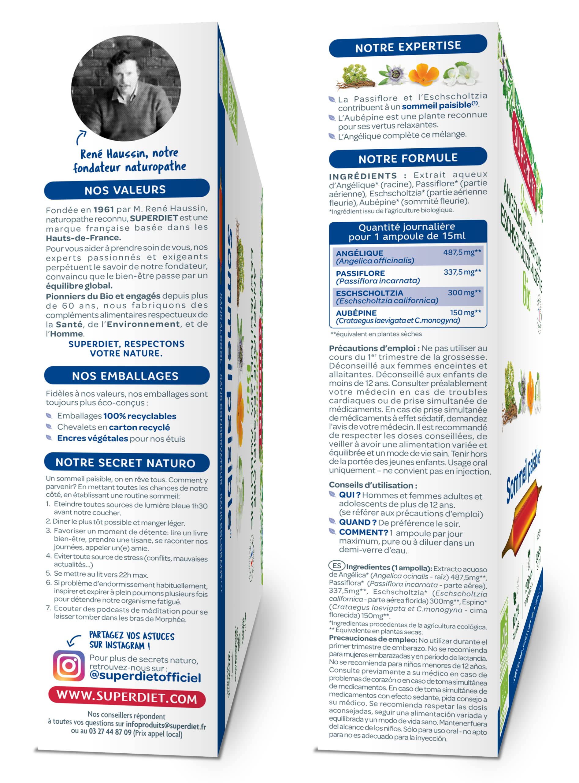 SuperDiet Quator Passiflore Aubépine Angélique Eschoscholzia 20 ampoules de 15ml soit 300ml - BIO (Lot de 2)