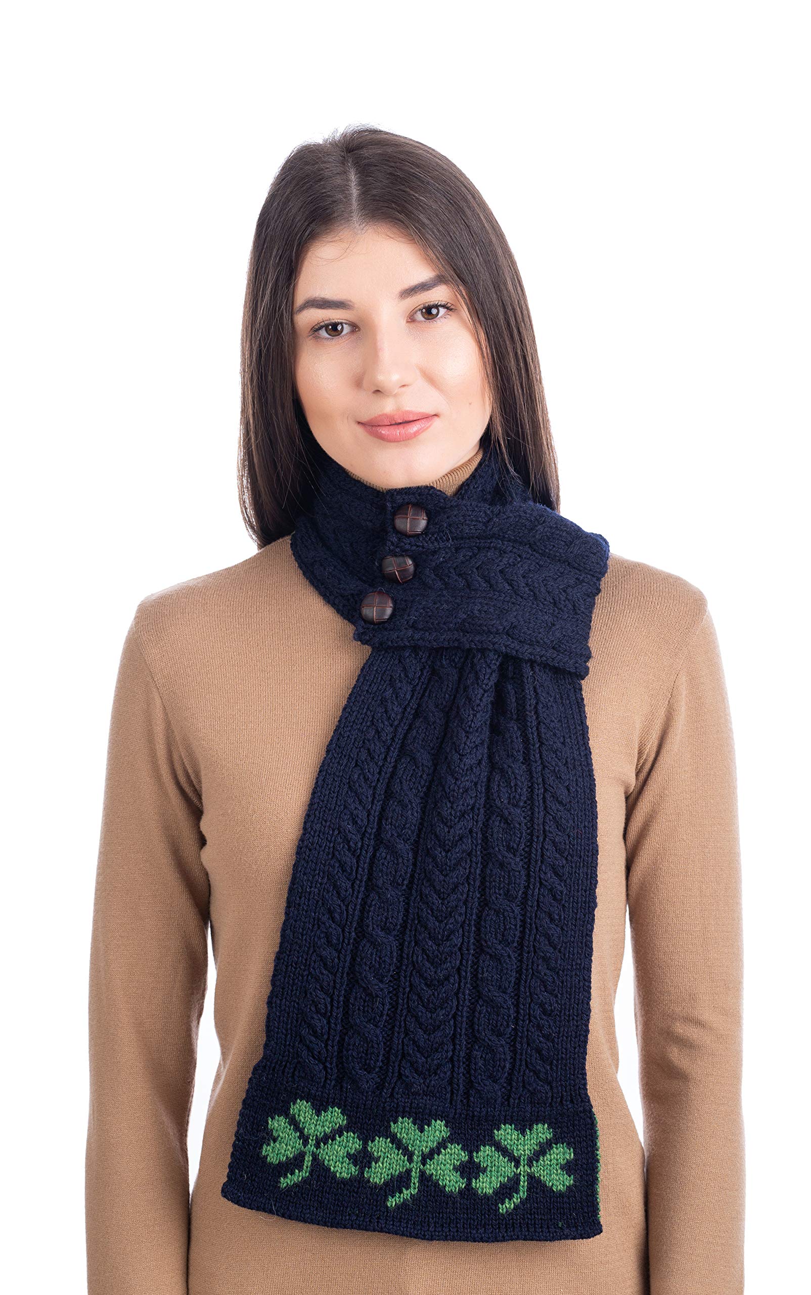 SAOL - Mujer - Bufanda Aran Loop con patrón de trébol - 100% lana merino - azul - Talla única