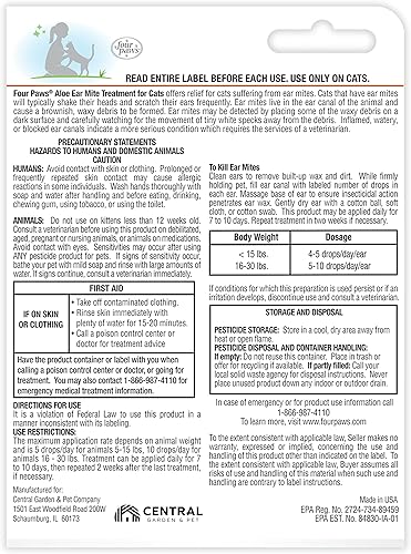 Miniatura 9 de Four Paws Healthy Promise - Solución calmante de aloe para ácaros de oído para gatos, reduce el olor y alivia la picazón, 0.75 onzas líquidas