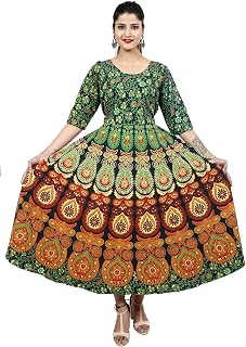 Party and Casual Wear Jaipuri Print Long Cotton Maxi Dress for Women