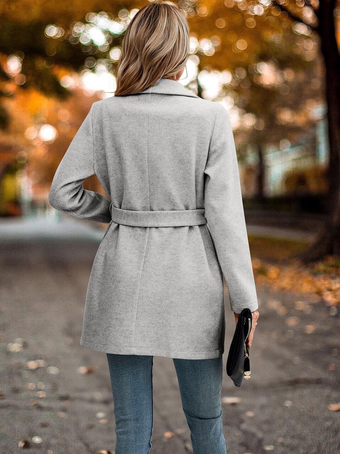 AOVDE Women's Classic Lapel Collar Jacket 2025 Winter Coats Wool Blend Pea Coats Casual Long Trench Coat - Image 4