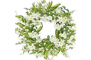20" Spring Wreath with White Cherry Blossoms Hydrangeas for Front Door