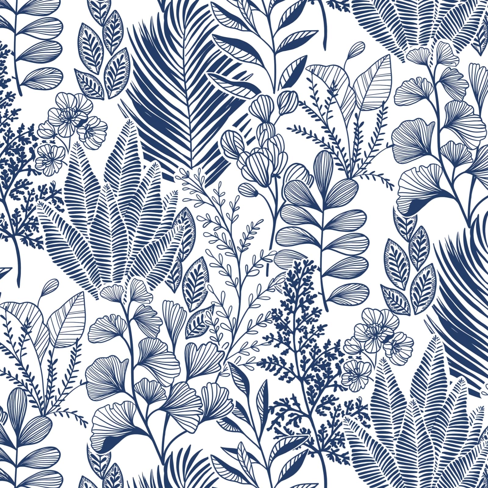 Fiula Selbstklebende Tapete Klebefolie Möbel Blätter 41CMx3M Möbelfolie Selbstklebend Tropical Blau und Weiß Vinyl Wasserdicht DIY Wandbelag für Wohnzimmer Schlafzimmer Wallpaper