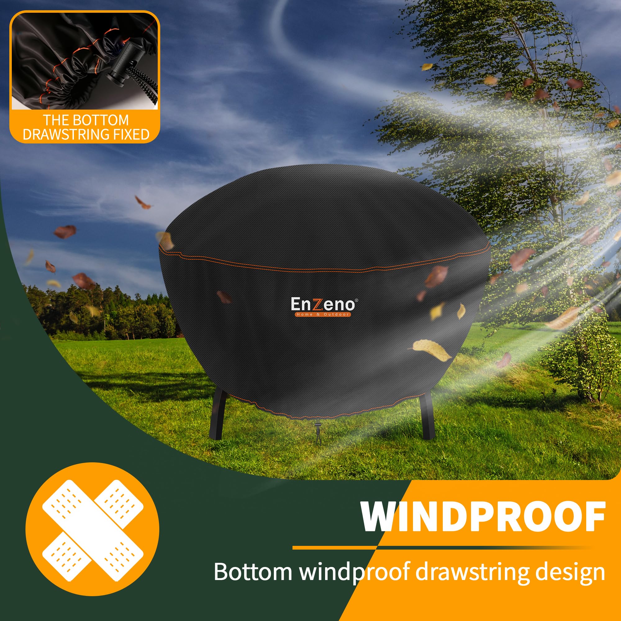 Enzeno Feuerschalenabdeckung, runde Outdoor-Feuerstellenabdeckungen, wasserdicht, 210D-Oxford-Tuch, Terrassen-Feuerschalen-Abdeckung, Anti-UV und verschleißfest (Ø 76 x 30 cm), Schwarz
