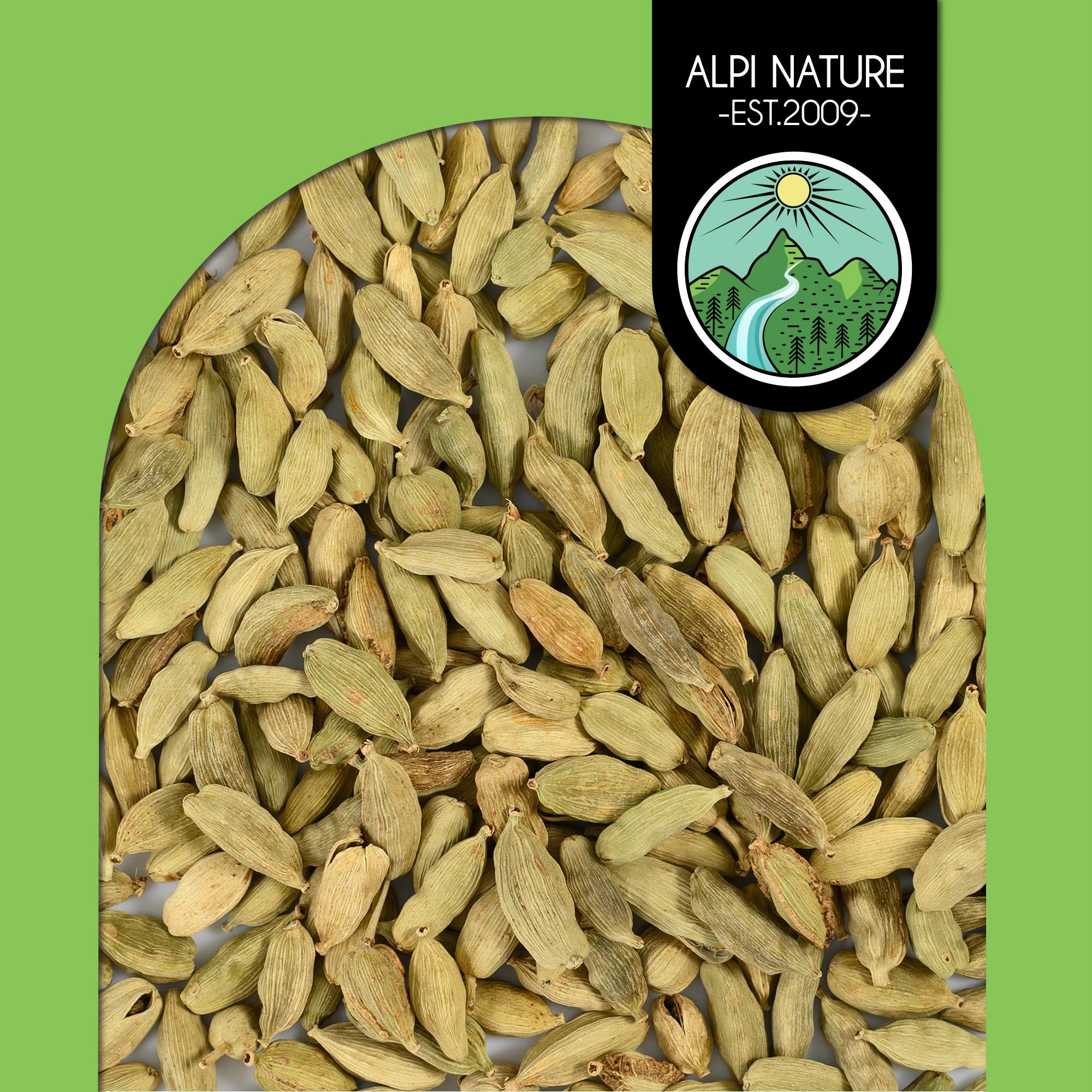 Alpi Nature Cardamome BIO Gousses Entières 200g, Gousses de Cardamome Verte Entières avec Graines pour la Cuisine