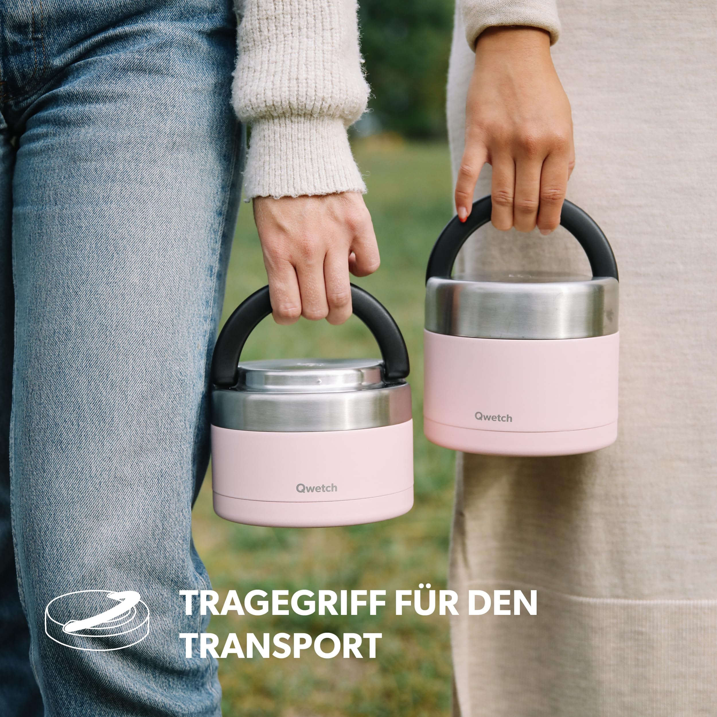 QWETCH - Thermobehälter für Essen mit Griff - 650ml Hanami Blau - Lunchbox Edelstahl Isotherm - 5h Heiß & 7h Kalt - Auslaufsicher & BPA-frei