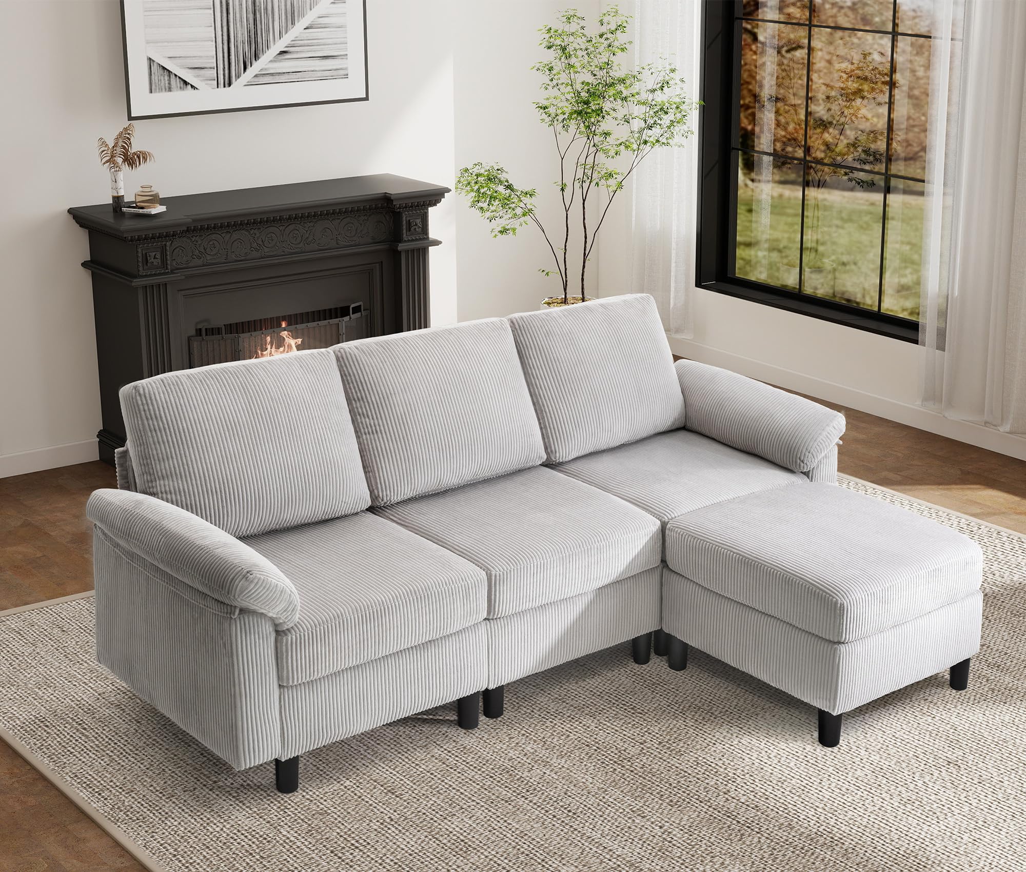 Modular Sectional Couch with Storage, Comfy Corduroy L Shaped Cloud Couch, Sectional Sofa with Movable Ottoman, Modern Sectional Couch for Living Room, Lightgrey (INCOMPLETE ONLY ARMREST) 