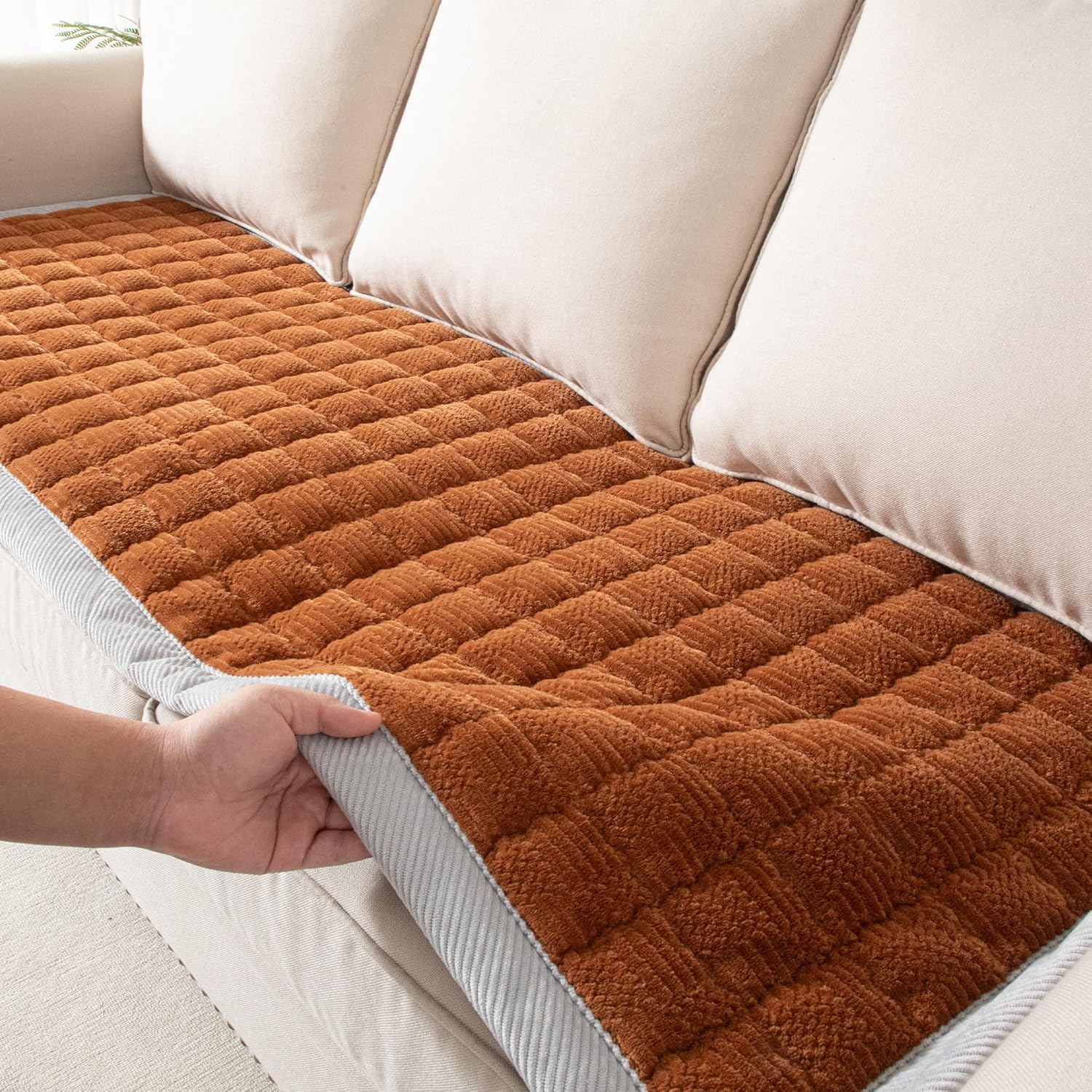 Couch Cover for Dogs Washable,Anti-Slip Back Cat Mat Pet Pad Blanket for Furniture Protector,Fuzzy Pet Sofa Cover for 3 Cushion Couch Sofa Pets Friendly (Curry, 1pc/27.6"x70.9"/Seat Cover)