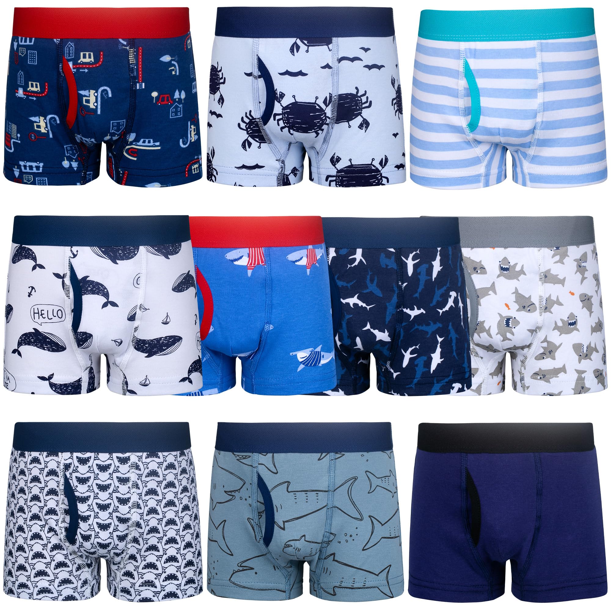 BIG ELEPHANT Boxer da Ragazzo 10 Pezzi – 100% Cotone, Motivo Dinosauro, Morbida Biancheria Traspirante per Bambini