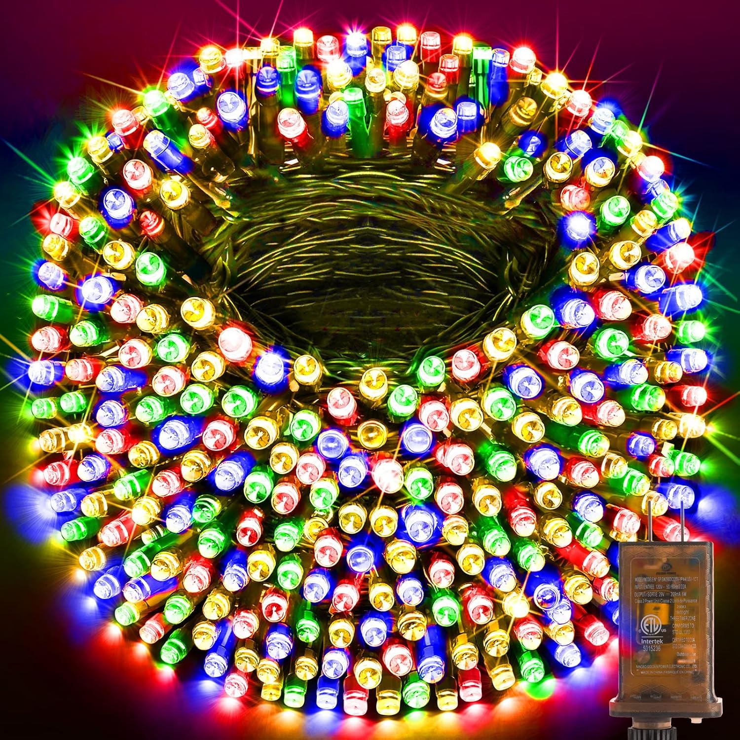 KNONEW 600ft 1500 LED String Lights Outdoor Christmas Lights 8 Modes & Timer Fairy Light Plug in Waterproof LED String Lights for Xmas Yard Tree Wedding Party Holiday Decorations (Multicolor)