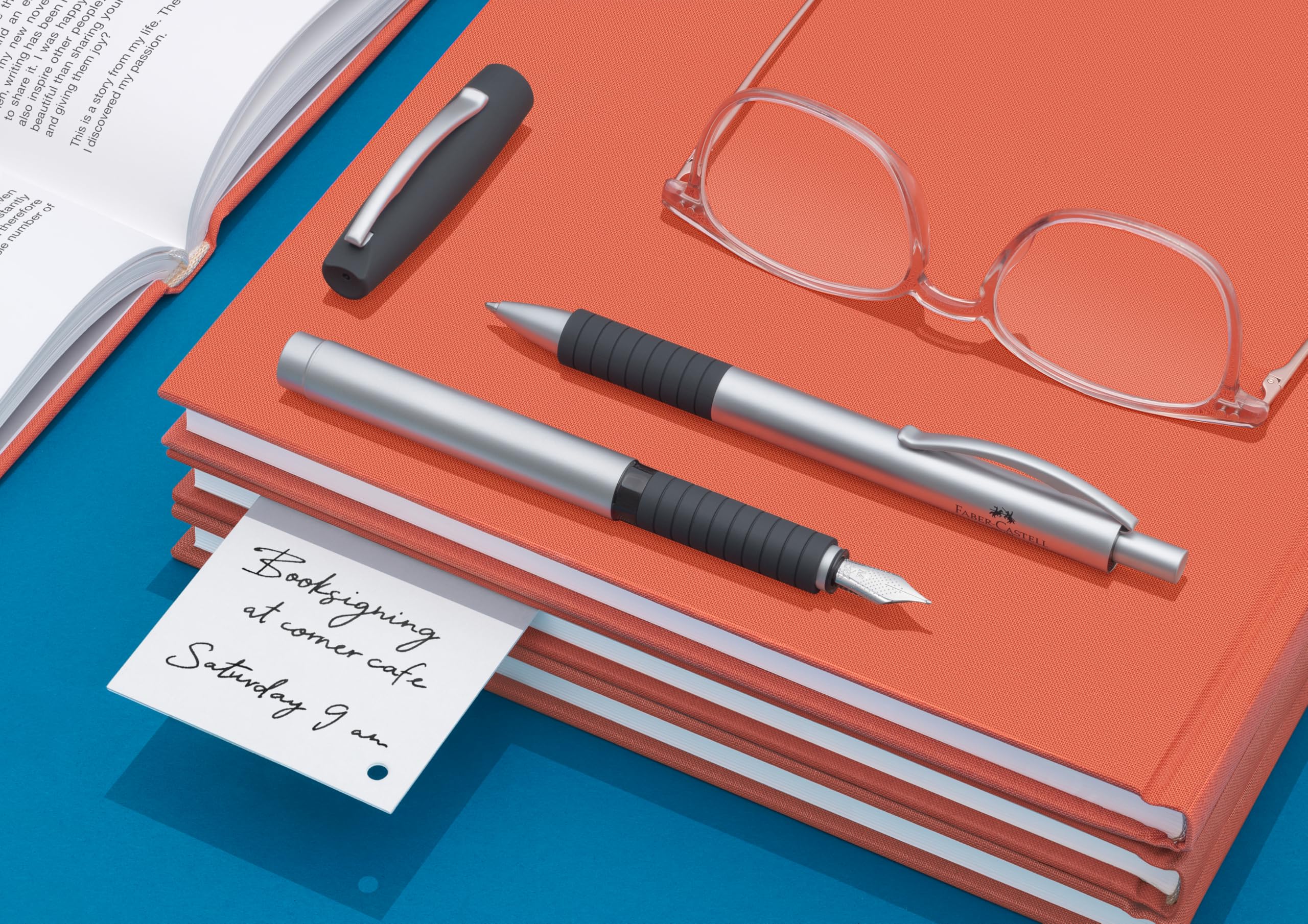 Faber-Castell - zestaw upominkowy Essentio, metal matowy | Zestaw z piórem wiecznym M, długopisem, konwerterem i kałamarzem 30 ml, edycja jubileuszowa w metalowym pudełku