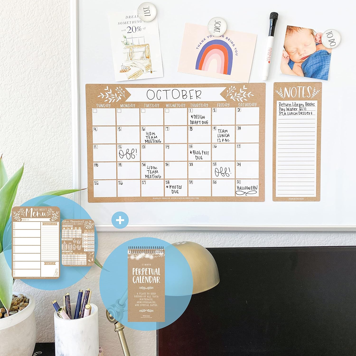 1 Rustic Large Calendar for Fridge Dry Erase