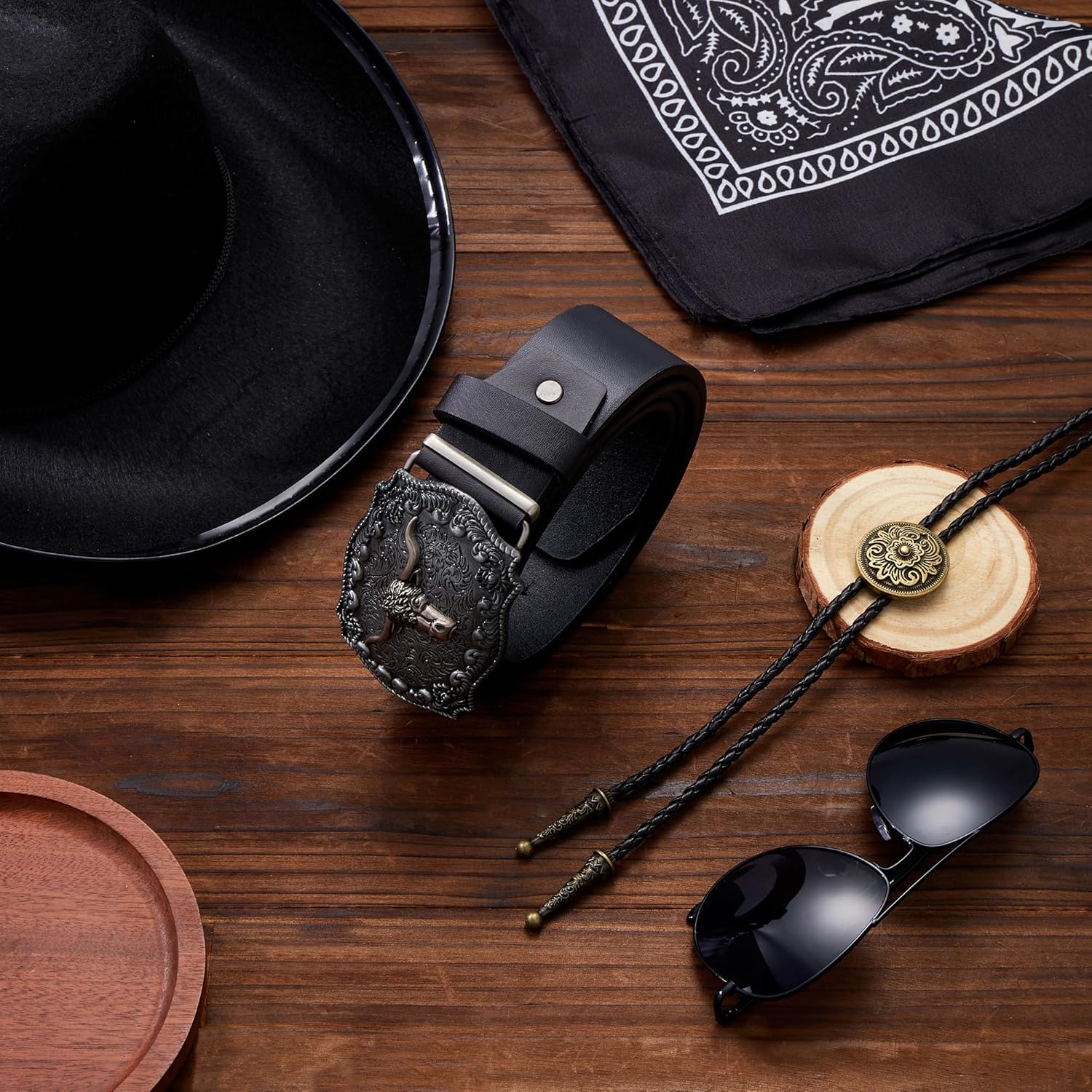 RIOSO Cowboy Outfit for Men Western Outfits Accessories Cowboy Costume Halloween Cosplay Black - Image 4