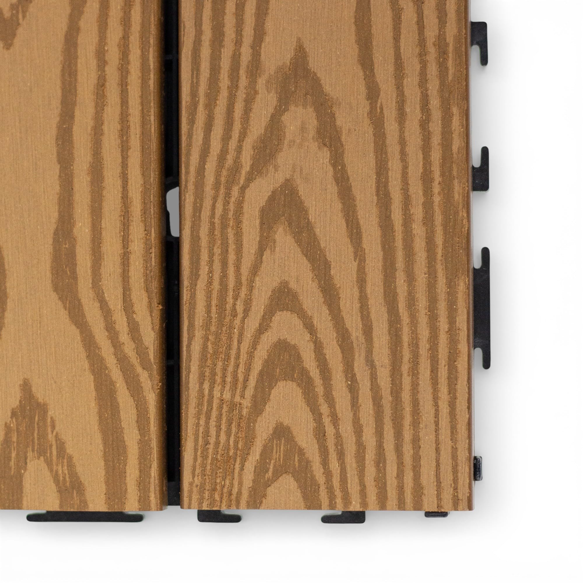 Losetas de Plástico para Jardín con Base Drenante, Efecto Madera, 29x29 cm, Pack de 12 Unidades, Sistema Click Encastrable, para Terraza Exterior y Patio