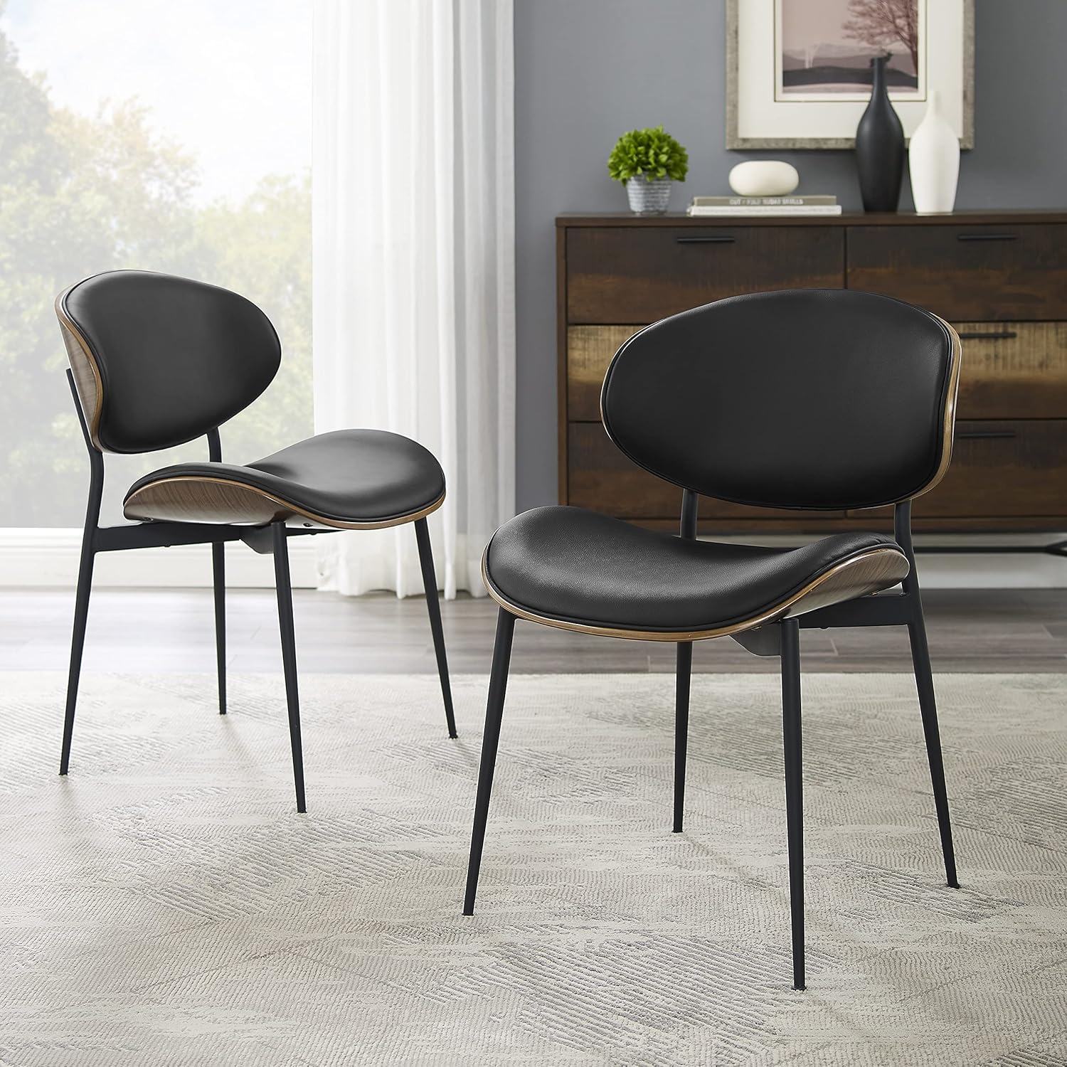 Amazon.com - Zouron Mid Century Modern Dining Chairs with Black Steel ...