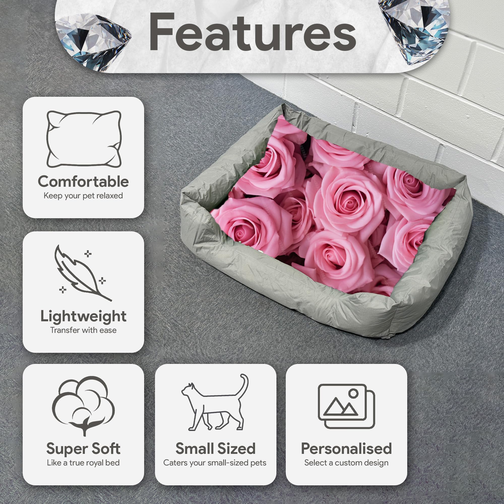 TheDogTagCo Cama personalizada para perros pequeños con almohada, cama de espuma viscoelástica personalizada para perro con funda impermeable lavable para mayor comodidad y suavidad para tu cachorro