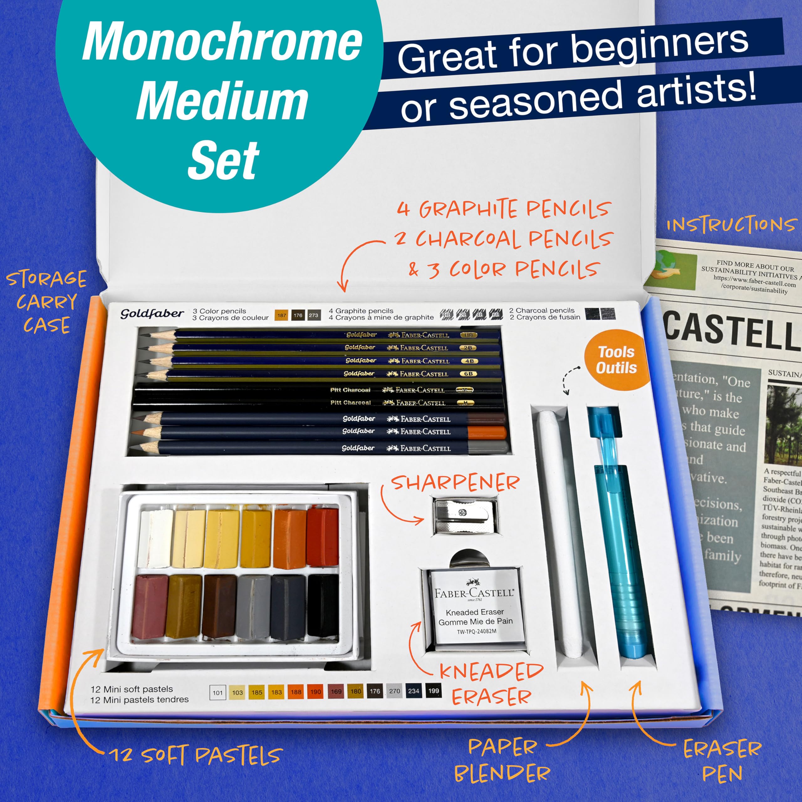 Amazon.com: Faber-Castell Try It Box: Monochrome, 27 Piece Drawing