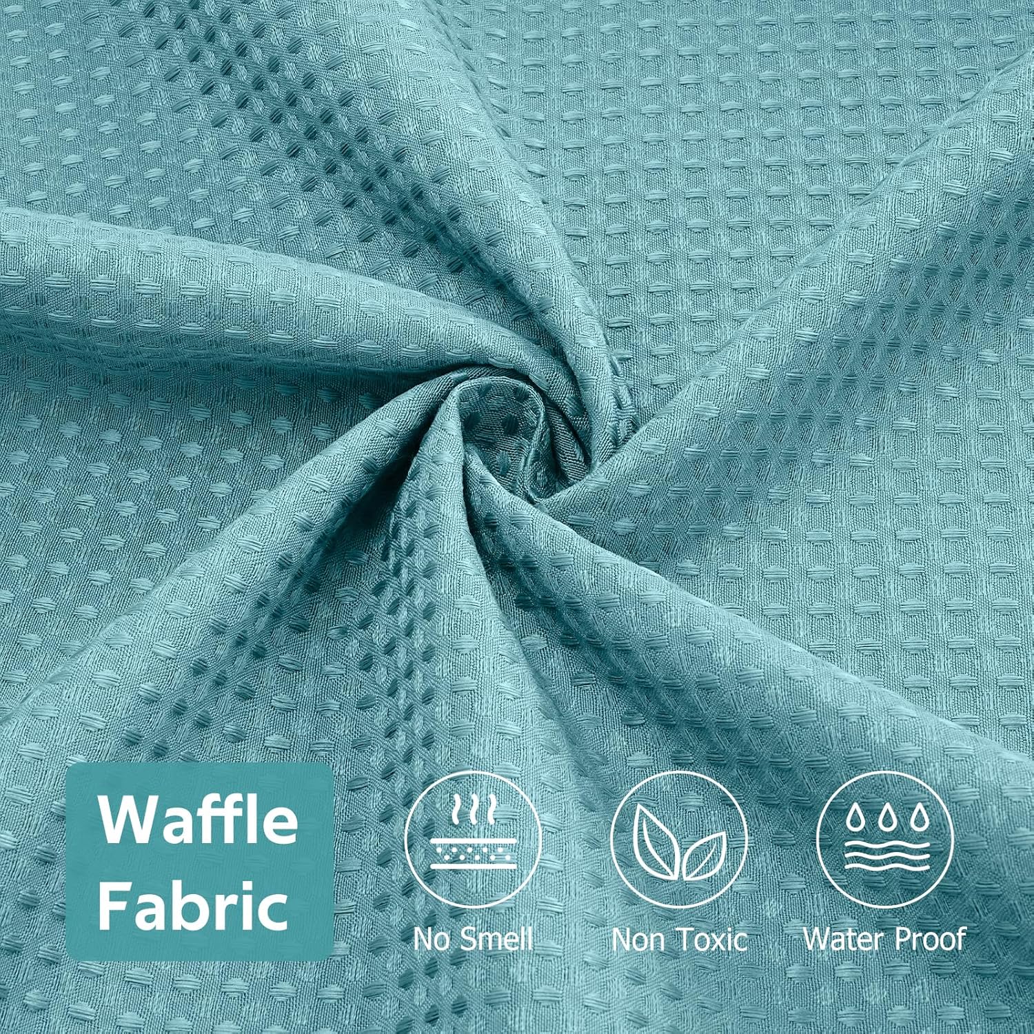 Vipfree 3 in 1 Shower Curtain Set, Waffle Shower Curtain and Liner Set with 12 Double Sided Shower Curtain Hooks, 258GSM Luxury Weighted Cloth Shower Curtains for Bathroom, 72 W x 72 H, Teal