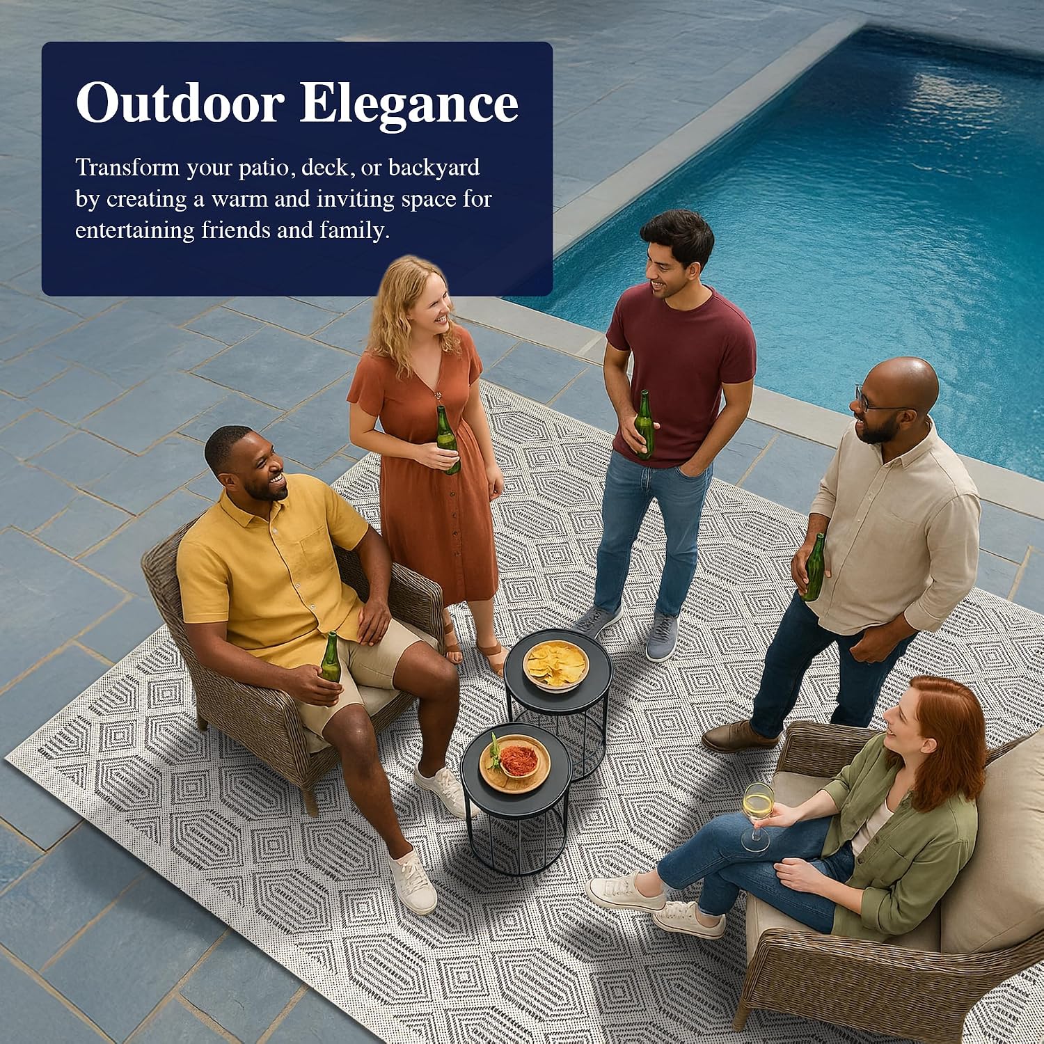 Couristan Liguria Rapallo Indoor Outdoor Area Rug – 5'3" x 7'6" Pebble Flatwoven Geometric Medallion Low Pile Polypropylene Washable Rug for Living Room, Entryway, or Patio Home Decor