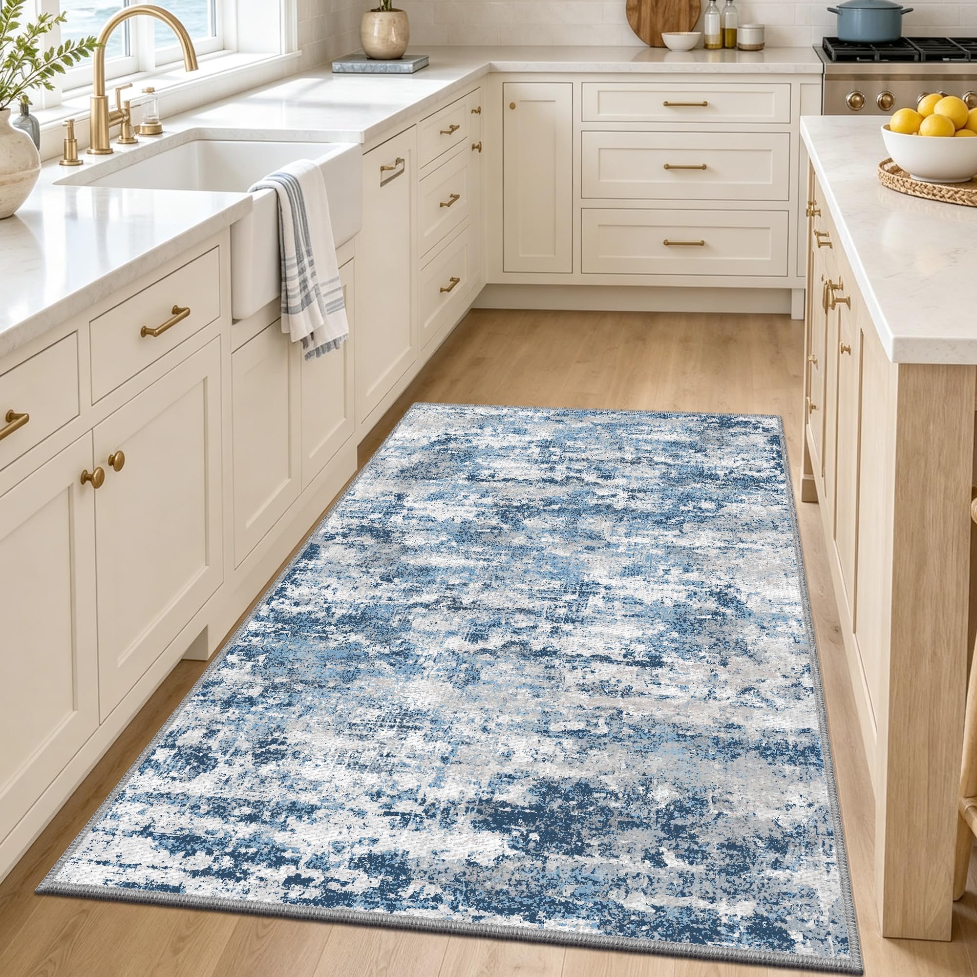 Small Area Rug 3x5ft, Textured Non Slip Entryway Rug, Ocean Blue