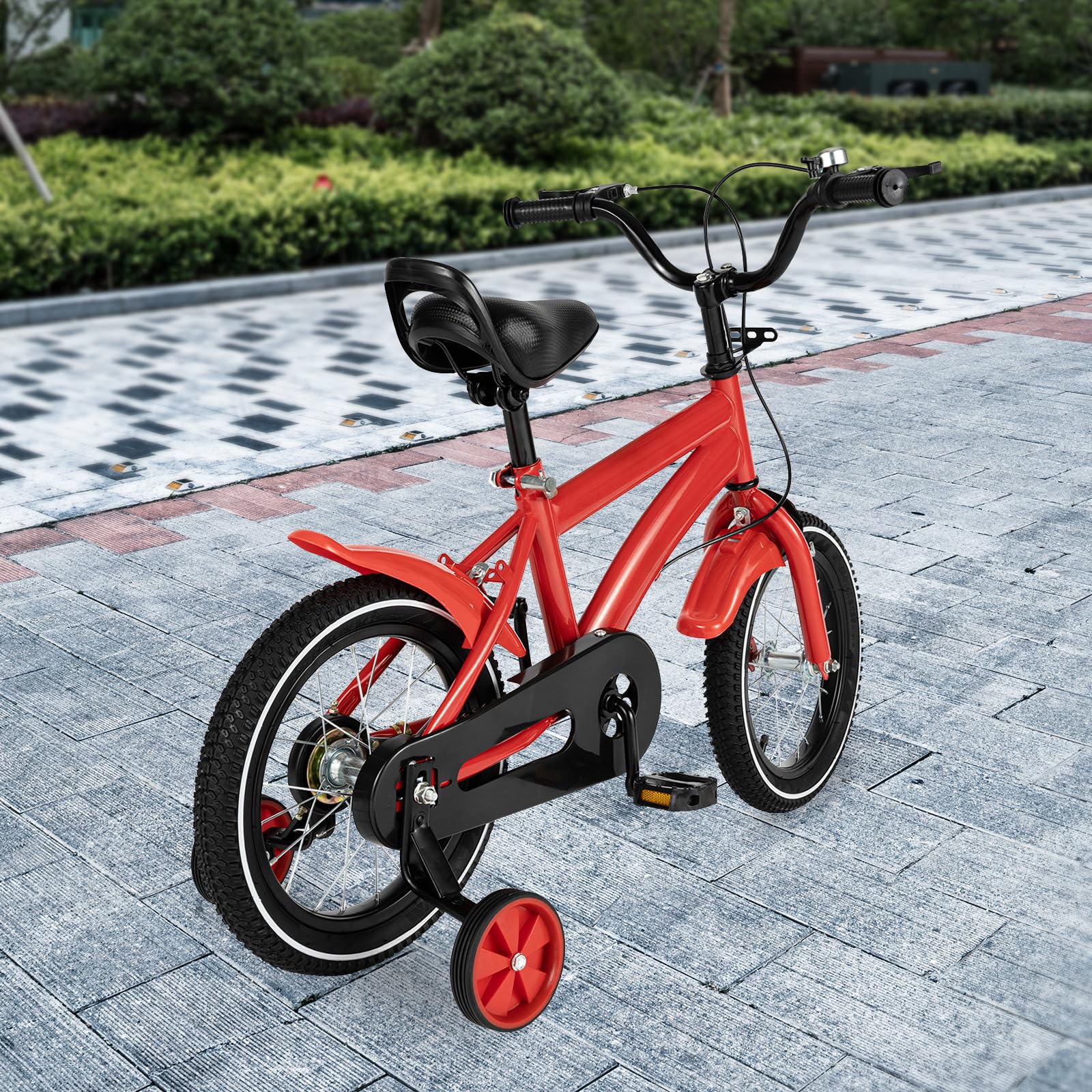14 Zoll Kinderfahrrad, Kinder Fahrrad mit Korb, Fahrrad für Jungen und Mädchen mit Stützrädern und Duales Bremssystem, Höhenverstellbar Kinder Fahrrad für ab 3-6 Jahre Jugend Fahrrad