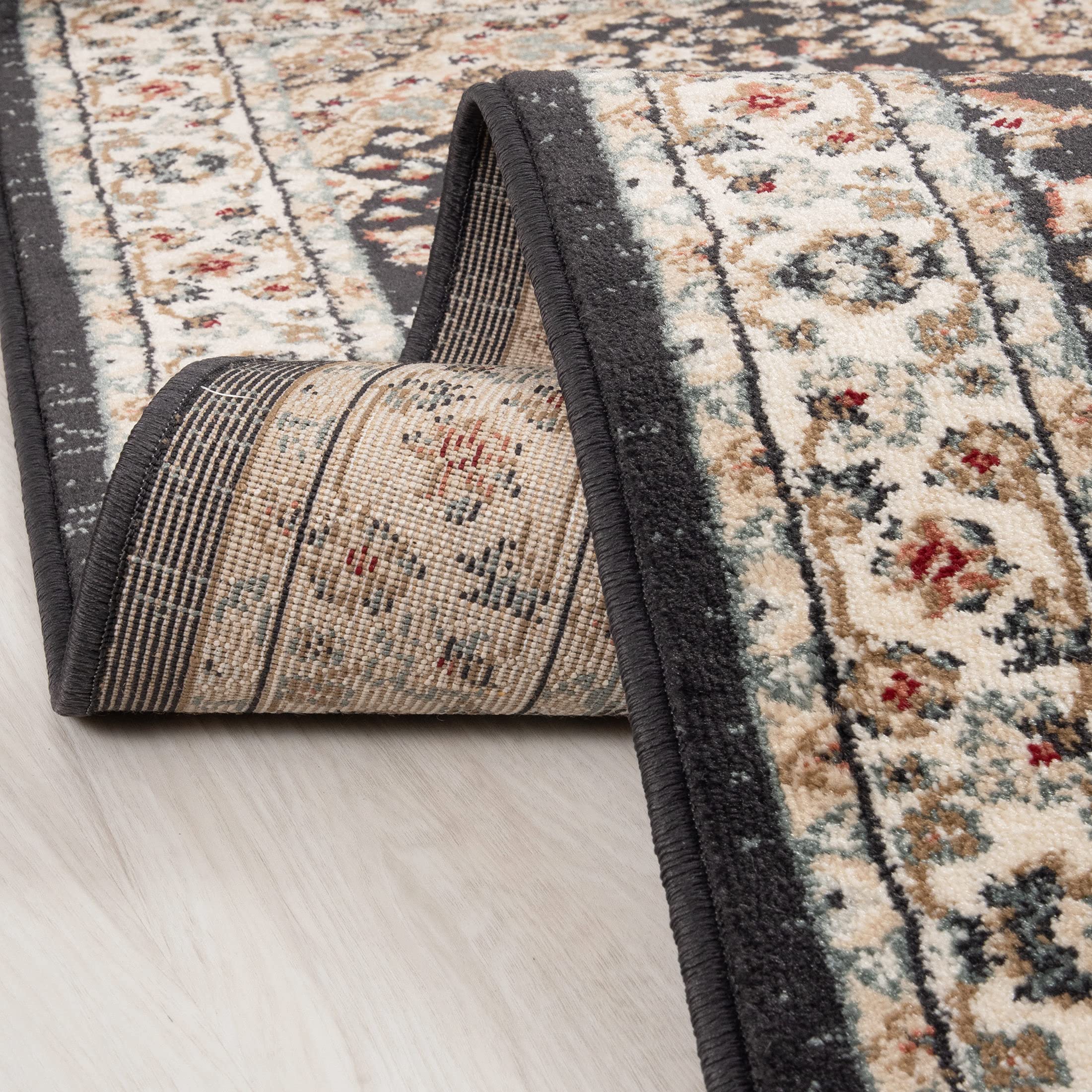 Carpeto Rugs Traditioneller Orientalischer Läufer Flur - Teppichläufer mit Blumen - Kurzflor - Weich Flurläufer für Wohnzimmer, Schlafzimmer - Teppiche - Ja - Beige