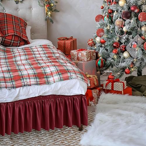 Miniatura 8 de Biscaynebay - Faldón de cama envolvente Queen con caída corta de 12 pulgadas, volantes elásticos ajustables, borgoña, de fácil ajuste, resistente a
