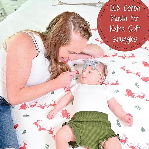 Miniatura 53 de LollyBanks Manta de muselina para envolver a niños y niñas, 100% algodón, suave para recién nacidos (estampado de copos de nieve) de 47 x 47