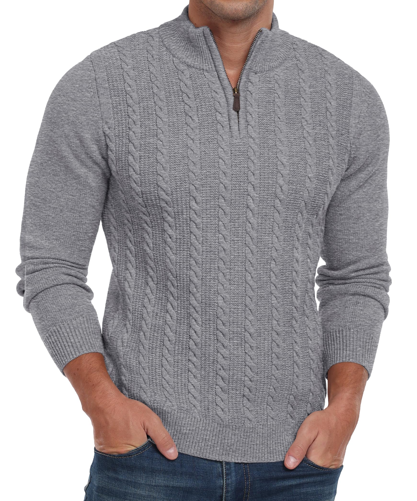 Hisir Maglione invernale da uomo con cerniera, a girocollo, a maniche lunghe, stile casual