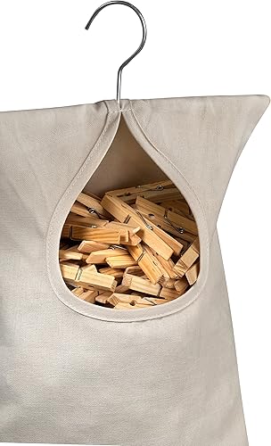 Miniatura 3 de Handy Laundry Bolsa de pinzas para ropa, 11 x 15 pulgadas, capacidad para 100 alfileres de ropa de tamaño mediano, material de lona duradero, gancho