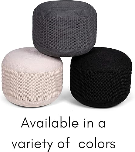 Miniatura 23 de BIRDROCK HOME Puf otomano redondo | Taburete redondo trenzado de algodón | Dormitorio y sala de estar Poof | Otomana bohemia verde salvia | Puf