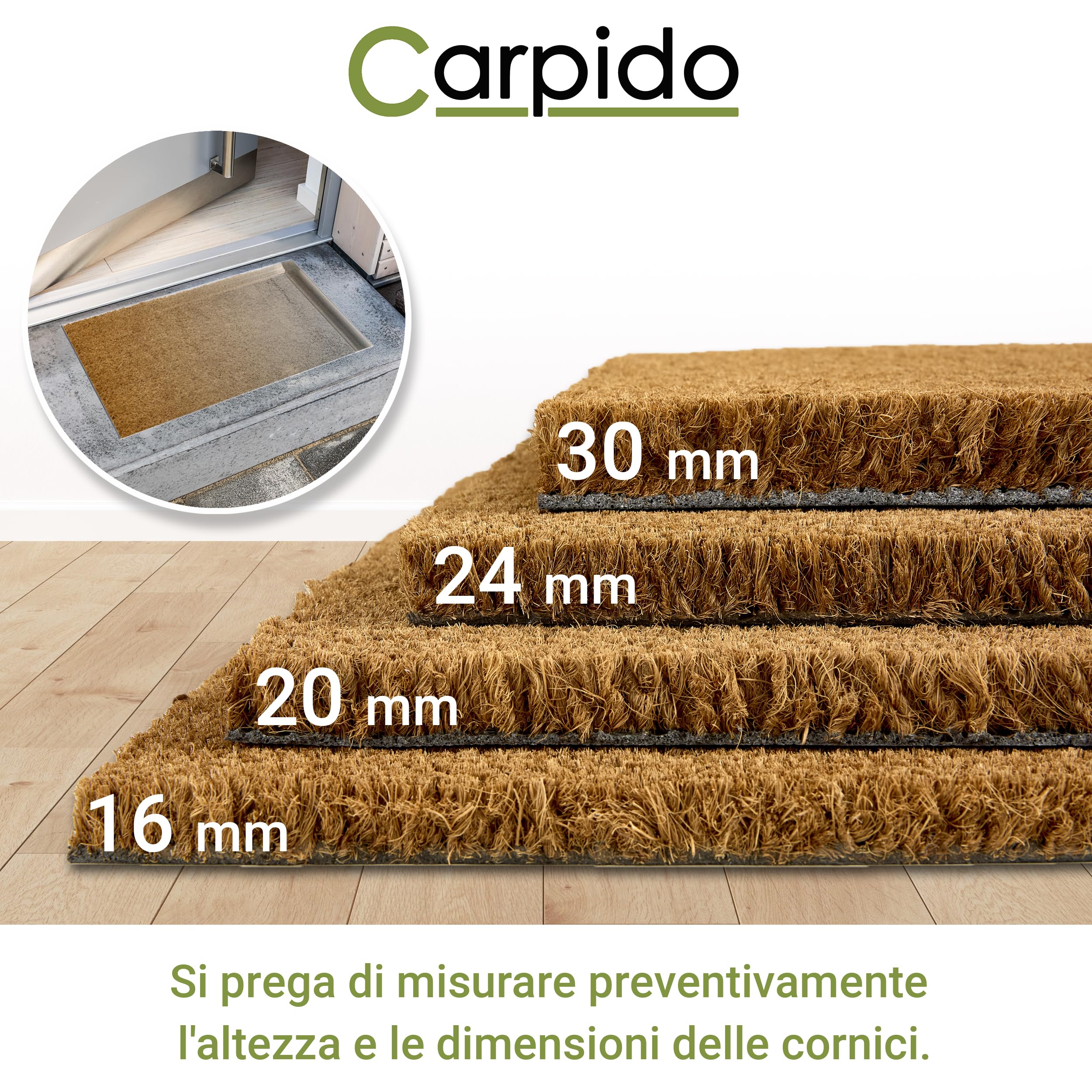 Zerbino in cocco Interni e esterni coperti - 24mm 50x100 cm (Rettangolare) | Zerbini in fibra naturale sostenibile Tappetino antiscivolo e robusto in fibra di cocco e di facile manutenzione