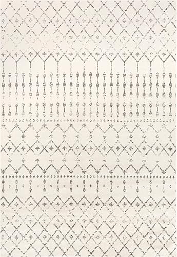 Miniatura 3 de nuLOOM - Alfombra marroquí Blythe Area 5 pies x 7 pies 5 pulgadas grisblanco roto