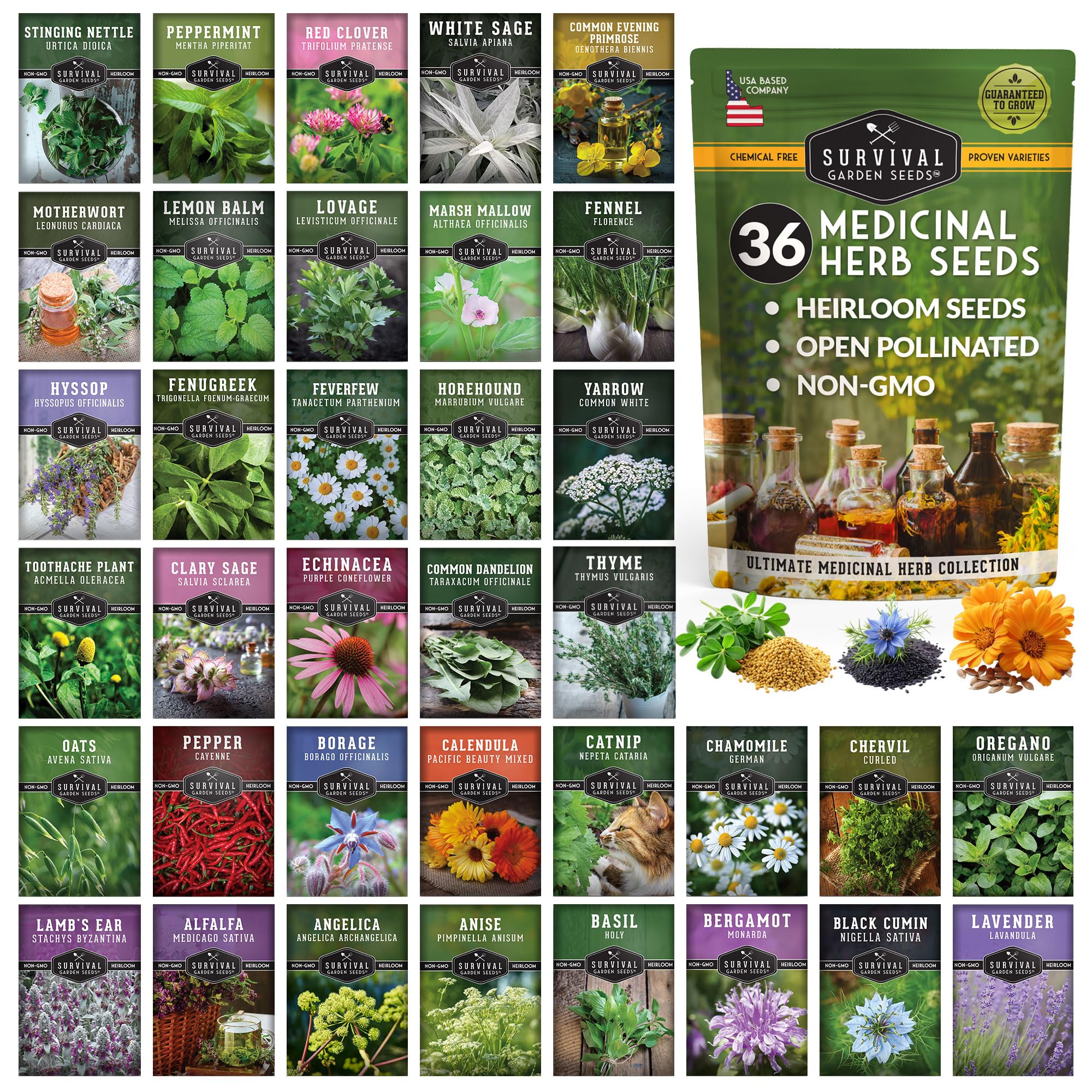 - Ultimate Medicinal Herb Seeds Variety Pack – 36 Heirloom Non-GMO Healing Herbs for Planting | Wellness & Apothecary Garden Kit for Herbalists, Homesteaders – Survival Garden Seeds (28,000+)