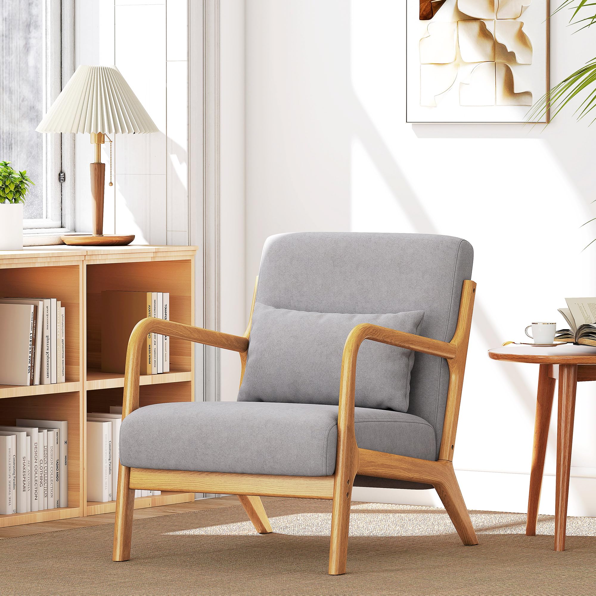 HOMCOM Sessel Loungesessel mit Armlehne, Lendenkissen, Gepolstert Relaxsessel mit Holzrahmen, Samtoptik, S-Feder, für Schlafzimmer, Wohnzimmer, Grau