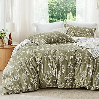 Bedsure Full Comforter Set - Olive Green Comforter, Cute Floral Bedding Comforter Sets, Gifts for Woman, 3 Pieces, 1 Soft Reversible Botanical Flowers Comforter and 2 Pillow Shams