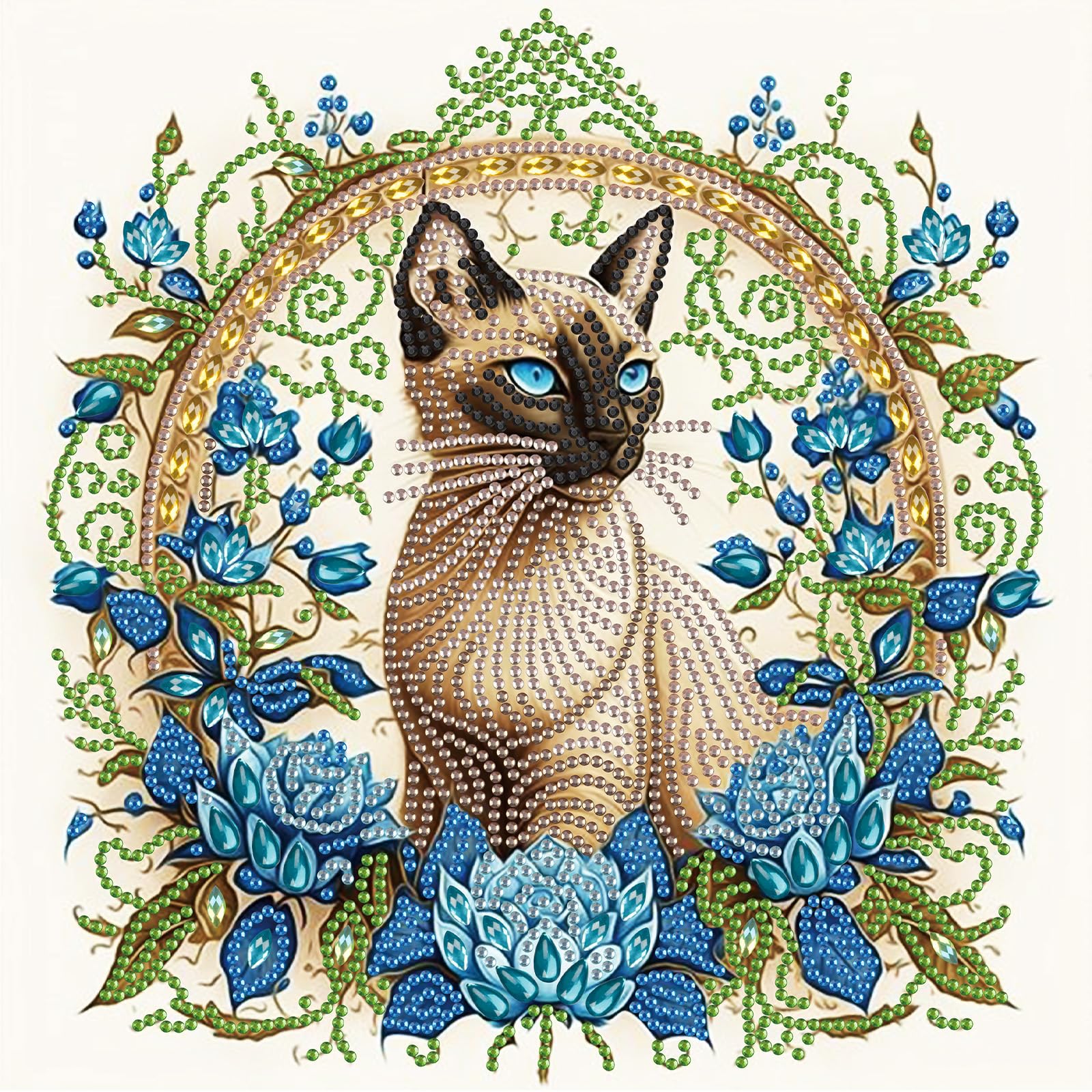 AiYuanzsh 5D Special Shape Diamond Art Kits for Beginners, Diamond Art Painting Kits for Adults Siamese Cat, Crystal Rhinestones Diamond Art for Home Wall Decoration Gift 12×12inch/30×30cm, Animal