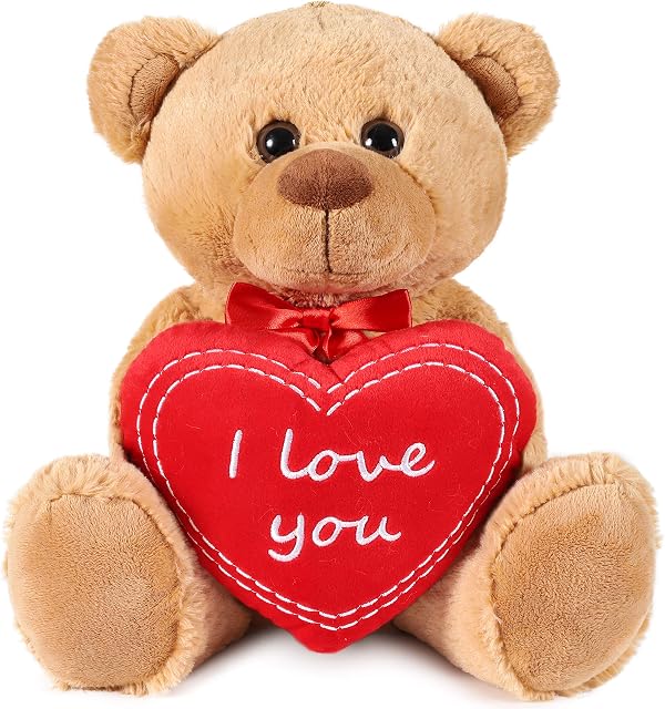 BRUBAKER Miś Pluszowy z Serduszkiem Czerwony - I Love You - 35 Cm - Miś Pluszowy Przytulanka - Brązowy Jasnobrązowy