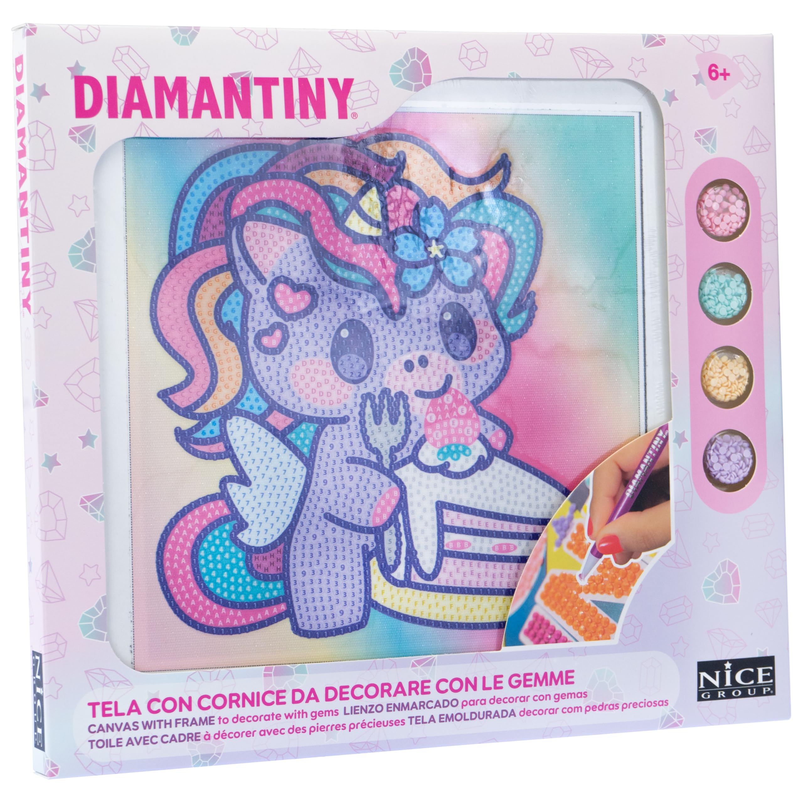 DIAMANTINY Design Art Kawaii Unicorno con Torta su Tela, Quadretto, 90037