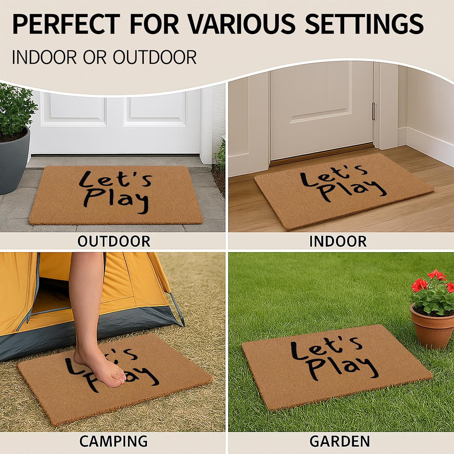 Let's Play Doormat - Kids Welcome Mat Front Door Indoor Outdoor Entrance, Playhouse Accessories Artificial Coir Rugs for Home Bathroom Kitchen Entrance Decor 30x17in