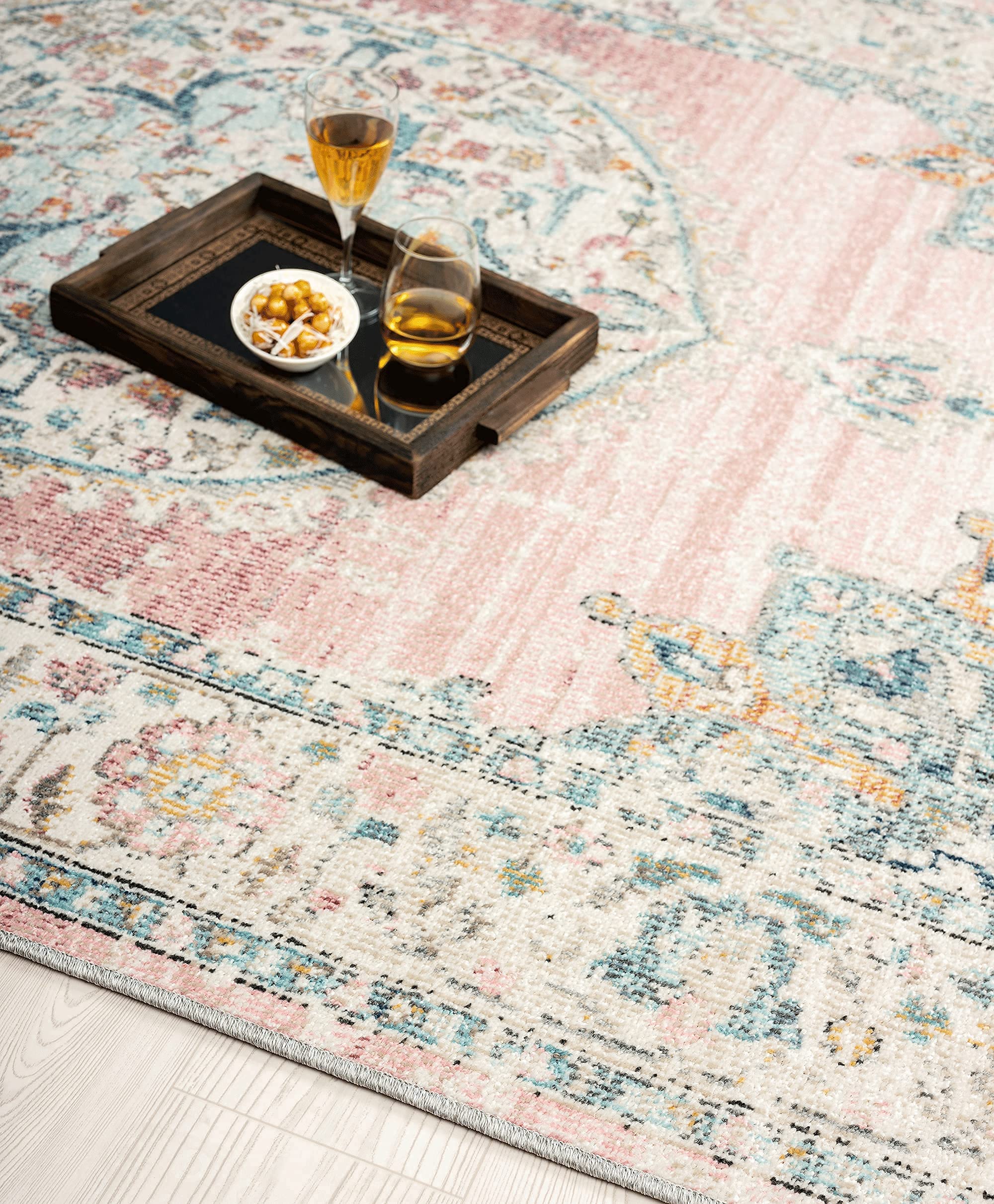 the carpet Palma - robusto tappeto per esterni ed interni, resistente alle intemperie e ai raggi UV, per balcone, terrazza, giardino d'inverno o cucina, orientale, rosa, 160 x 230 cm